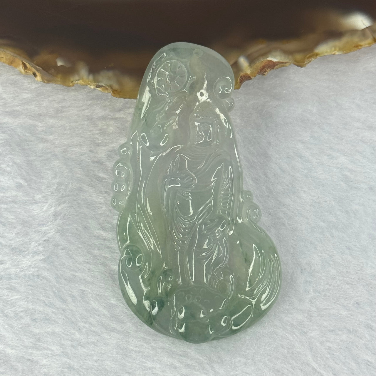 Certified Grandmaster Type A Icy Jelly Green Lavender Piao Hua Jadeite Buddha Pendent 18.65g 56.8 by 30.7 by 5.8mm - Huangs Jadeite and Jewelry Pte Ltd