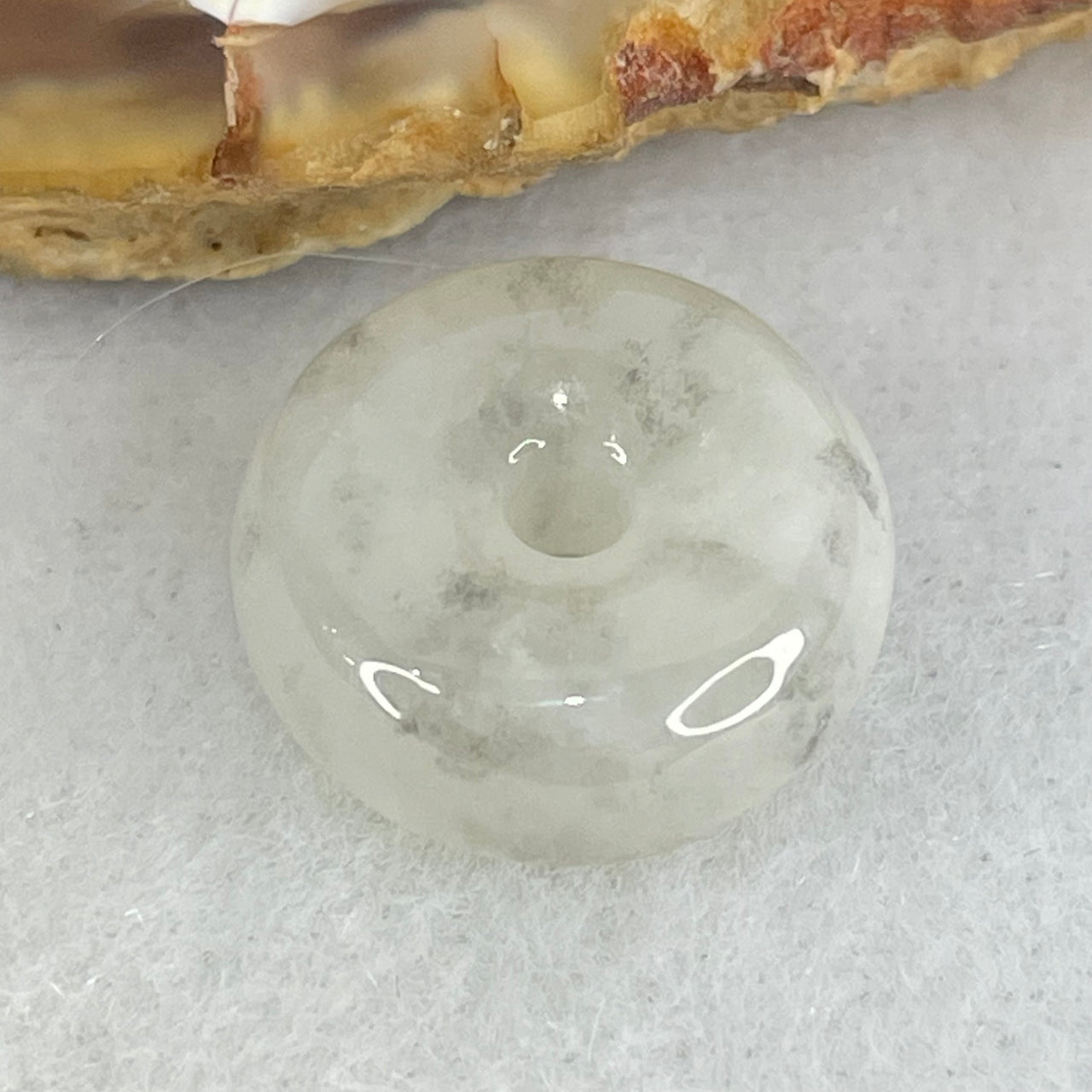 Type A Semi Icy Light Lavender With Wuji Grey Spots Jadeite Ping An Kou Charm/Pendant 2.83g 14.5 by 6.5mm