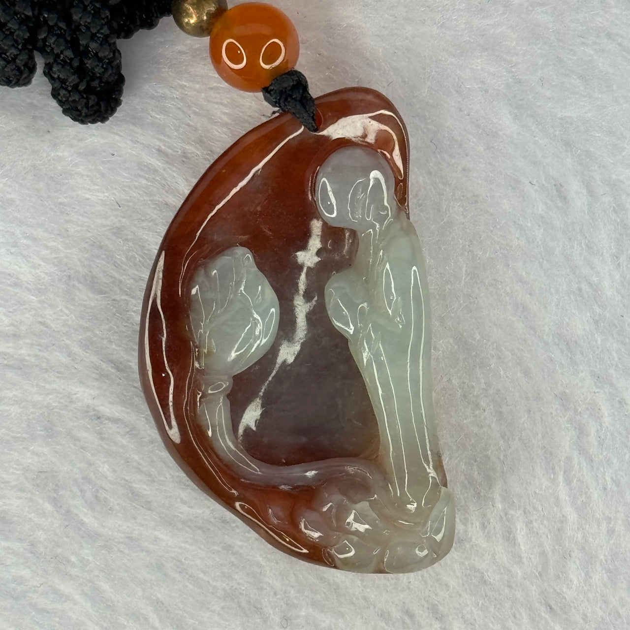 Type A Red with Green Jadeite Asking for Enlightenment and Flower Pendent 7.27g 33.3 by 20.5 by 8.1mm