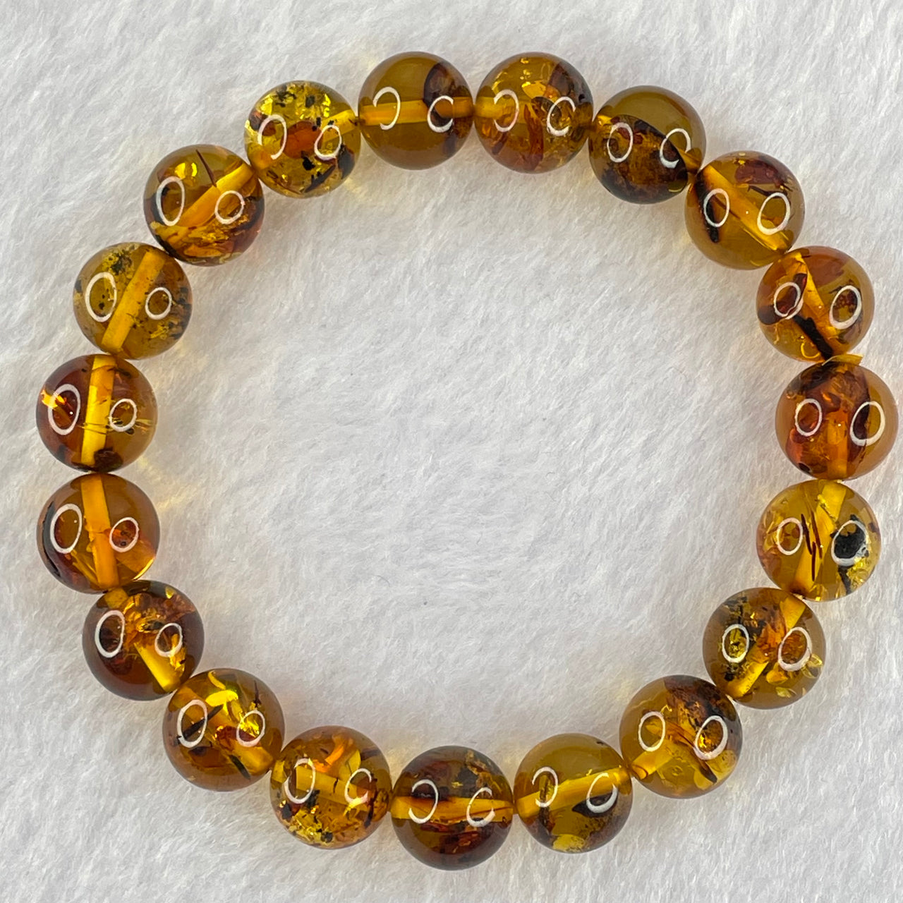 Natural Brownish Yellow Flower Amber Beads Bracelet 12.85g 17.5cm 10.8mm 19 Beads