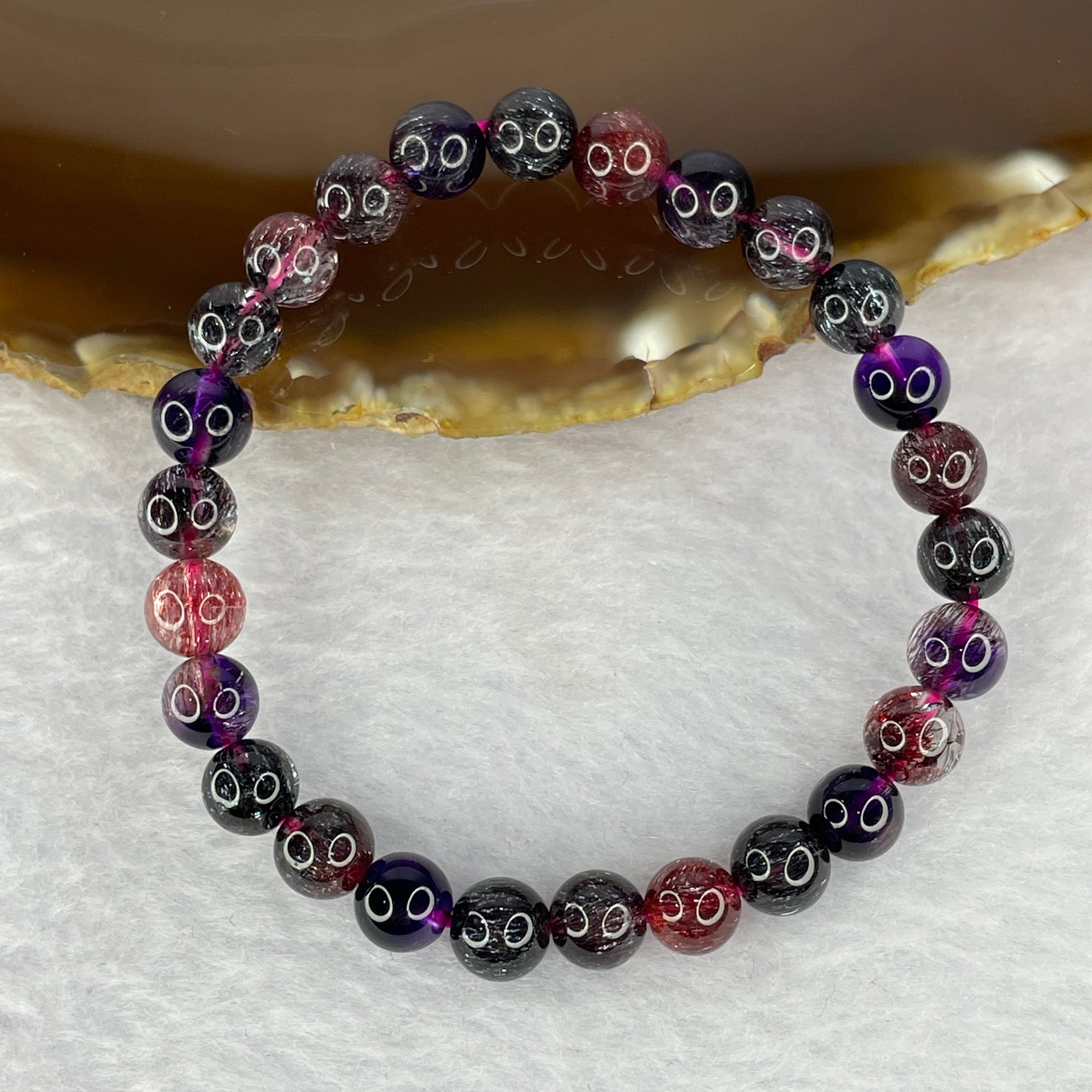 Very Very High End Natural Black Super 7 Crystal 26 Beads Bracelet 7.1mm 12.98g - Huangs Jadeite and Jewelry Pte Ltd