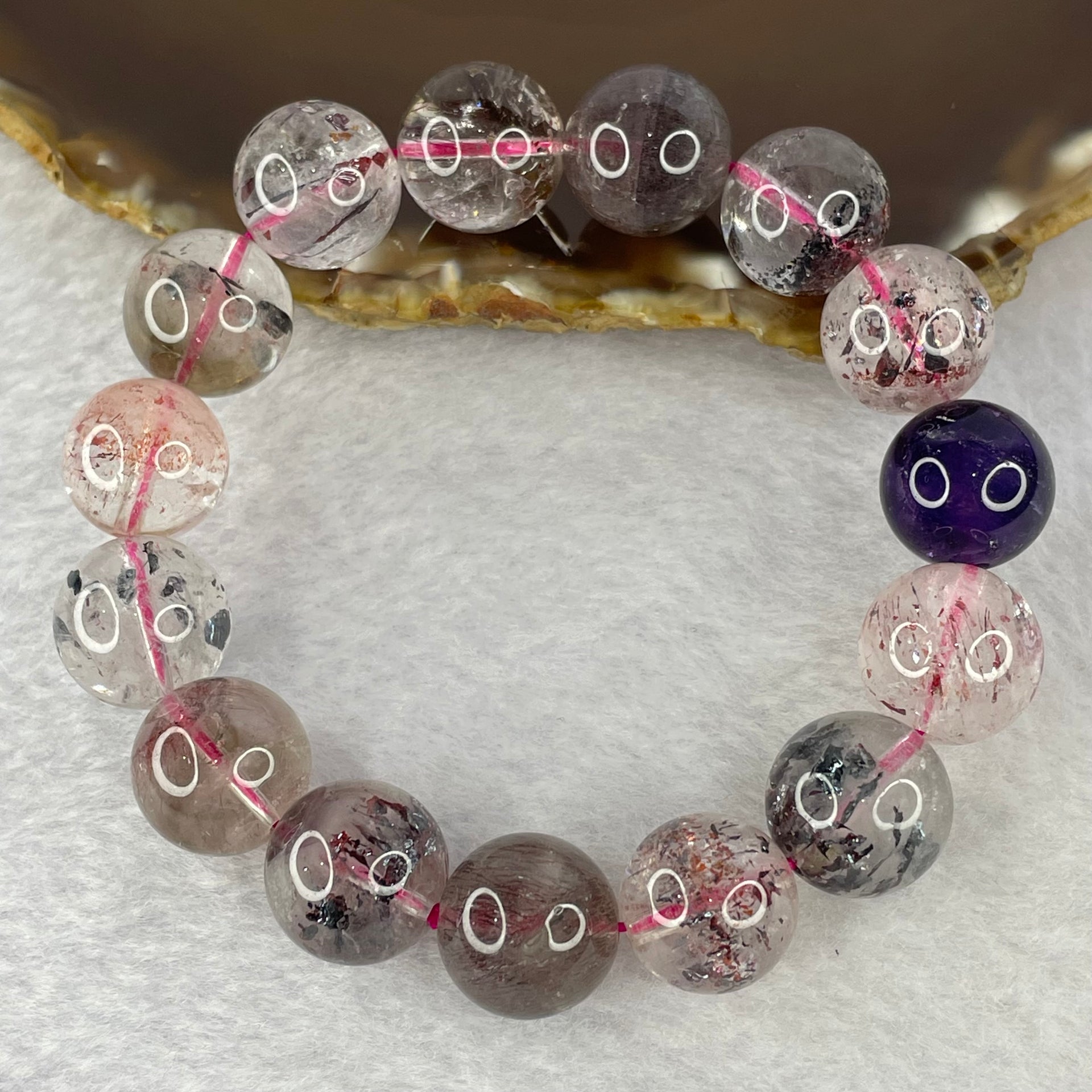 Above Average Grade Natural Super 7 Crystal Beads Bracelet 天然超级七水晶珠手链 64.99g 19cm 14.7mm 15 Beads - Huangs Jadeite and Jewelry Pte Ltd