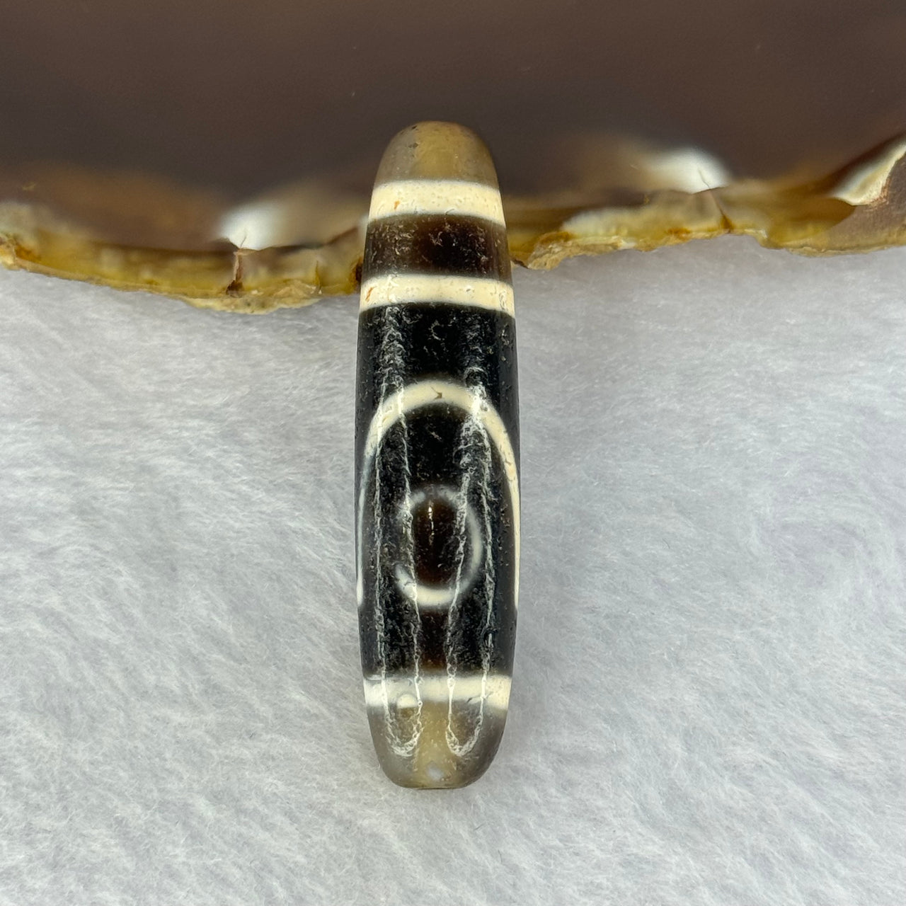 Natural Powerful Tibetan Old Oily Agate 2 Eyes Dzi Bead Heavenly Master (Tian Zhu) 二眼天诛 9.91g 47.1 by 11.7mm - Huangs Jadeite and Jewelry Pte Ltd