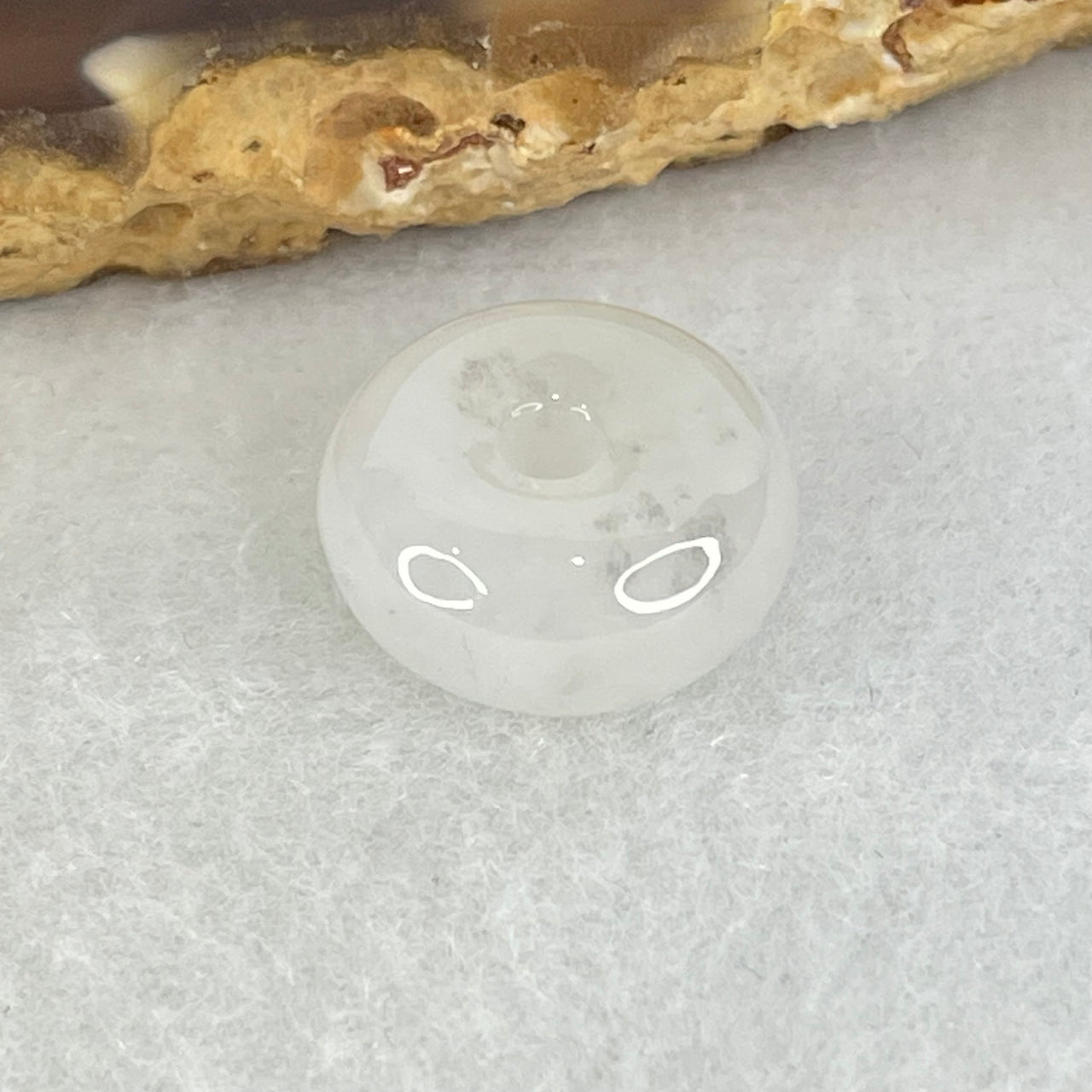 Type A Semi Icy White Jadeite Ping An Kou Donut Charm Pendant 2.77g 13.9 by 6.9mm