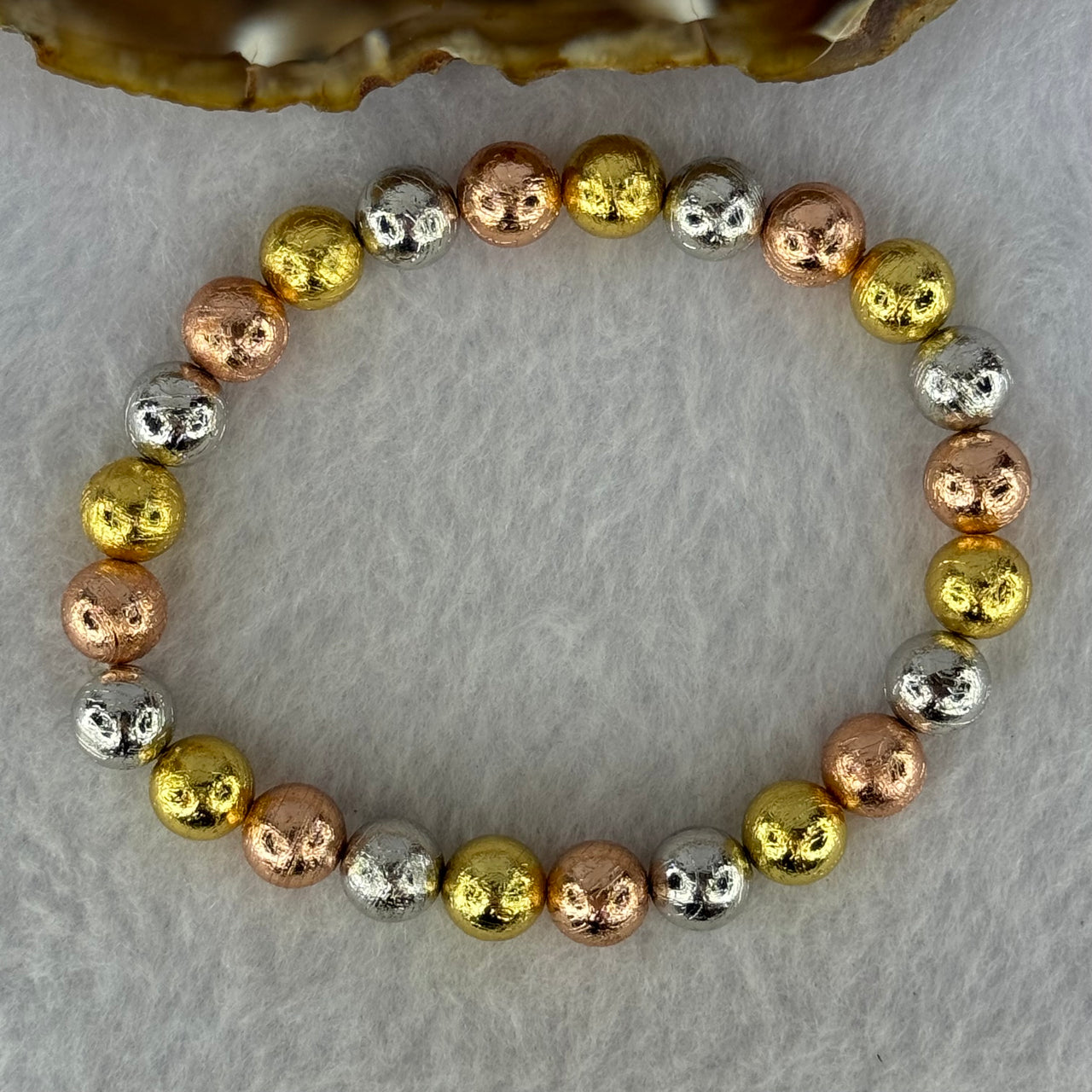 Natural Meteorite Sliver, Gold and Rose Gold Color Beads Bracelet 56.54g 17cm 8.5mm 23 Beads