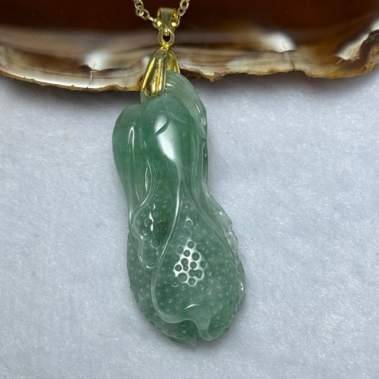 Type A Sky Blue Jadeite Cabbage in S925 Sliver in Gold Colour Necklace 18.50g 46.6 by 19.6 by 13.6mm - Huangs Jadeite and Jewelry Pte Ltd