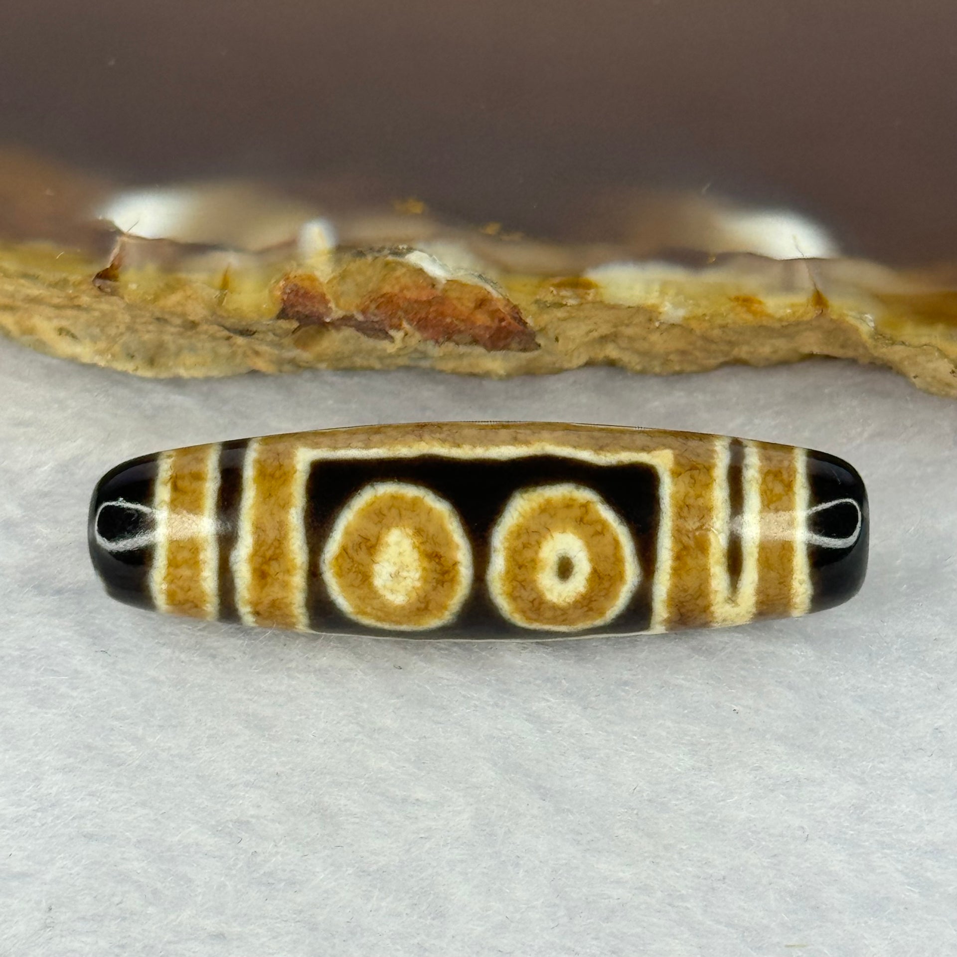 Natural Powerful Tibetan Old Oily Agate 5 Eyes Dzi Bead Heavenly Master (Tian Zhu) 五眼天诛 6.74g 38.5 by 10.9mm - Huangs Jadeite and Jewelry Pte Ltd