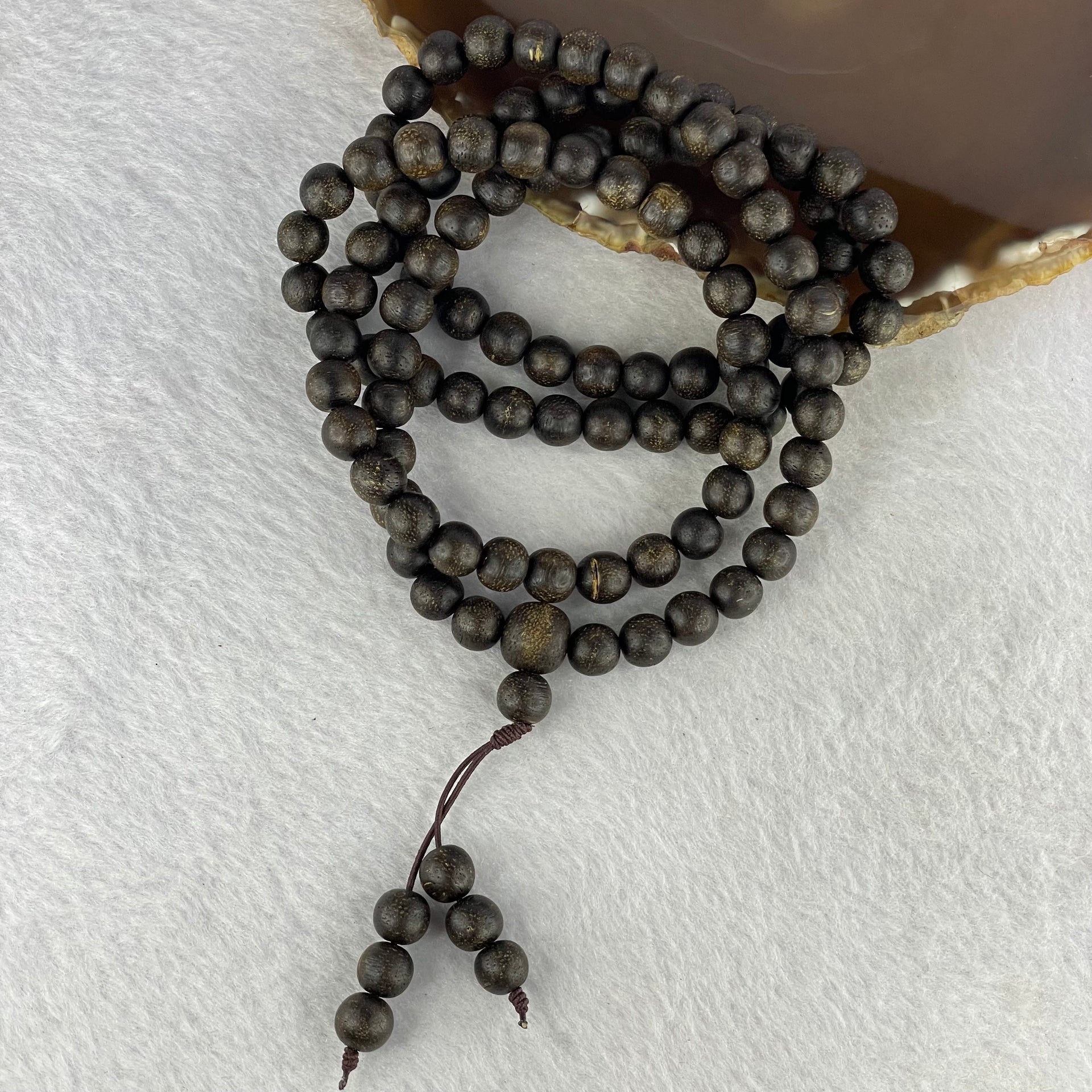 Natural Old Wild Malaysia Agarwood Oval Beads Necklace (Sinking Type) 天然老野生马来西亚沉香手链 38.83g 84cm 8.3mm 108+6 Beads - Huangs Jadeite and Jewelry Pte Ltd