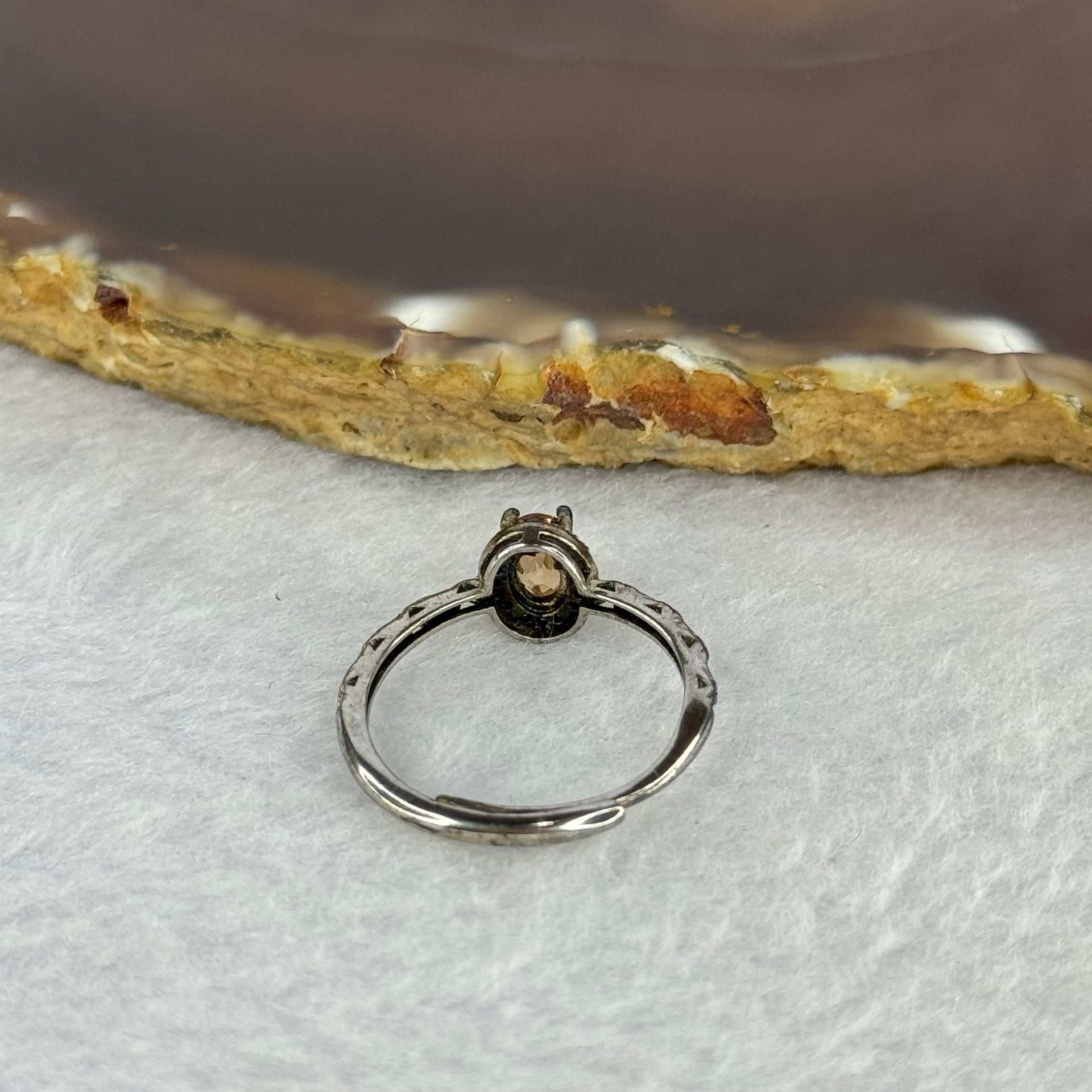 Natural Citrine in 925 Sliver Ring (Adjustable Size) 天然925银黄水晶戒指 1.45g 5.9 by 4.1 by 4.5mm - Huangs Jadeite and Jewelry Pte Ltd