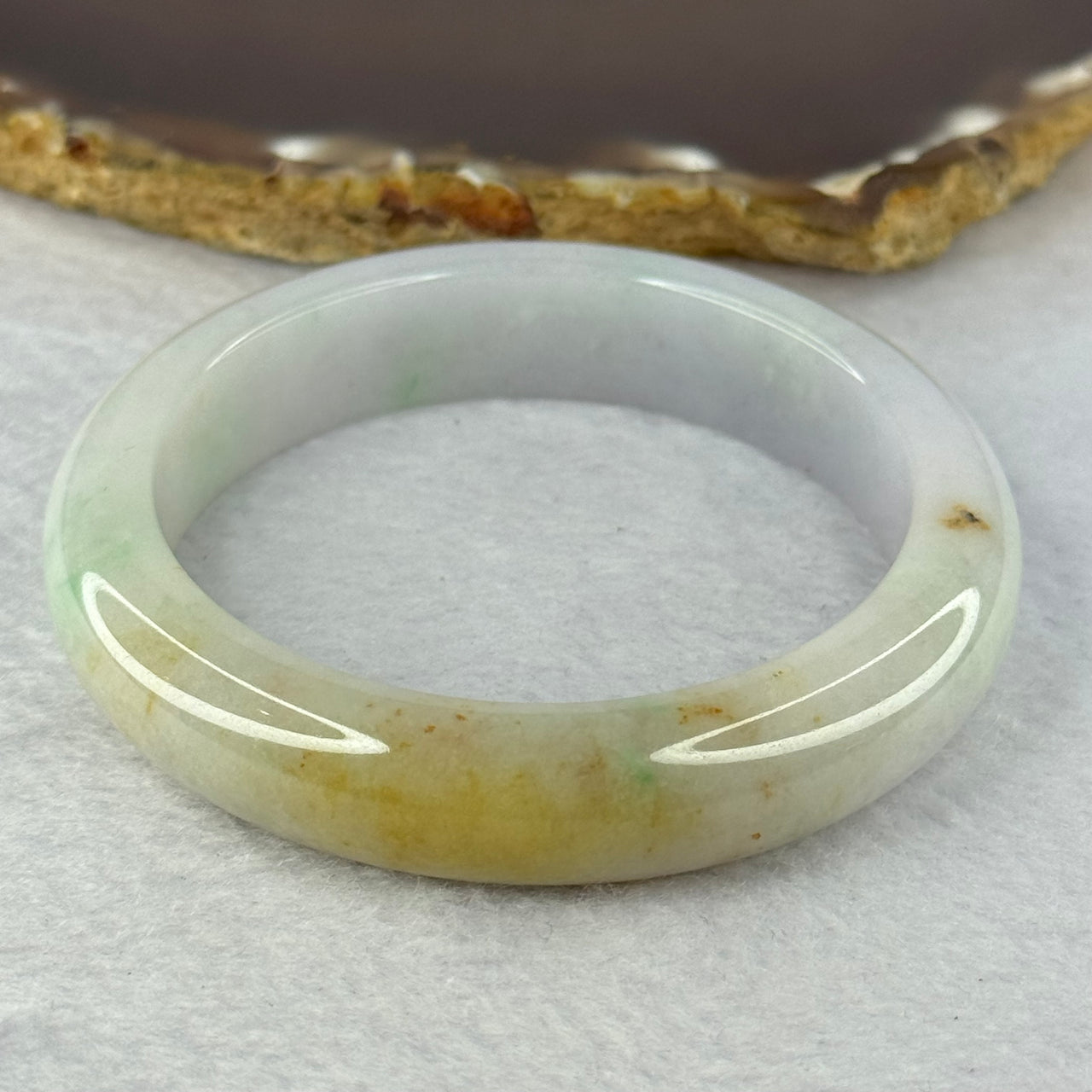 Type A Light Lavender with Green and Yellow Jadeite 57.21g 12.9 by 8.5mm Inner Diameter 54.2mm (Slight Internal Lines) - Huangs Jadeite and Jewelry Pte Ltd