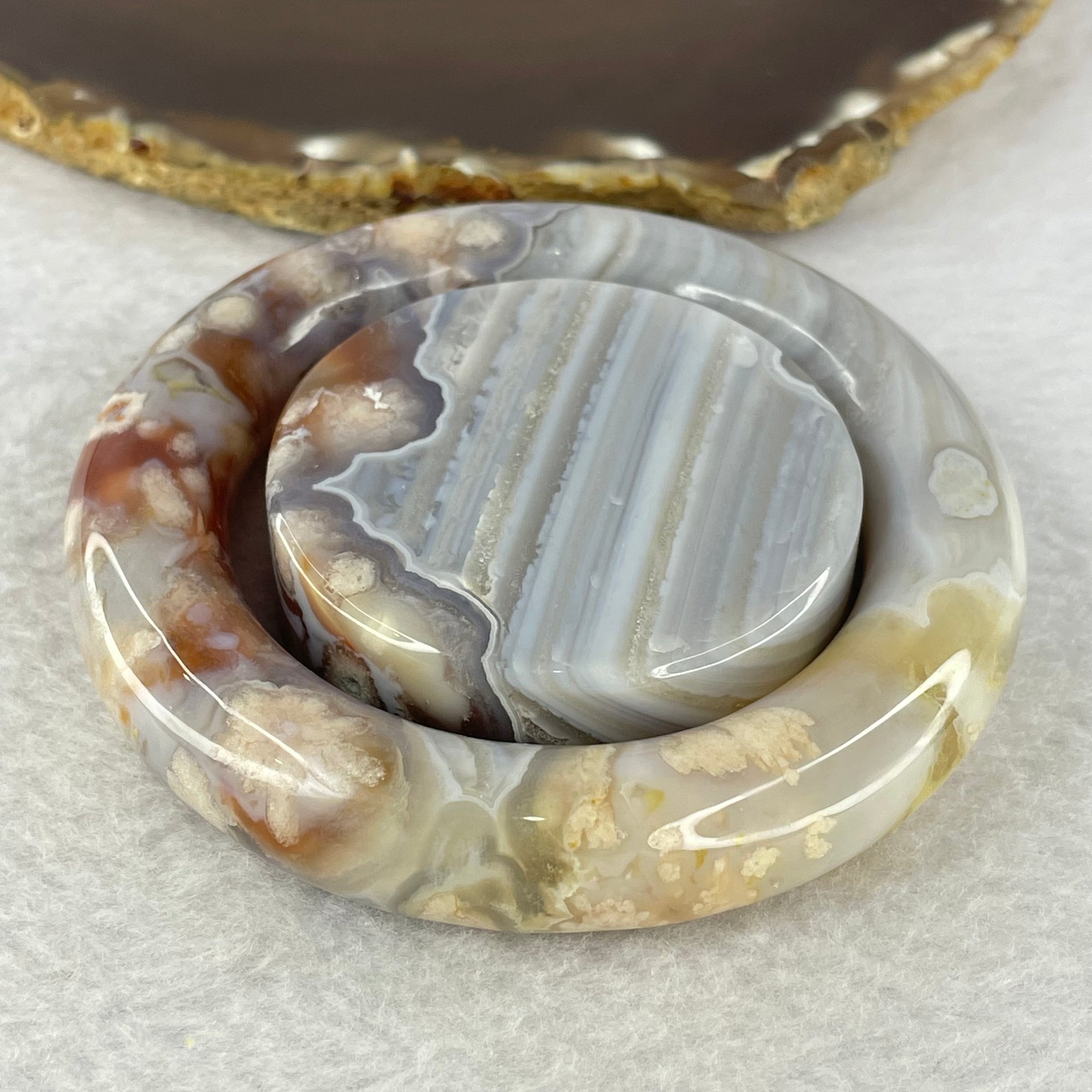 Natural Flower Agate Bangle Set 168.85g 14.2 by 14.1 mm Internal Diameter 55.5 mm - Huangs Jadeite and Jewelry Pte Ltd