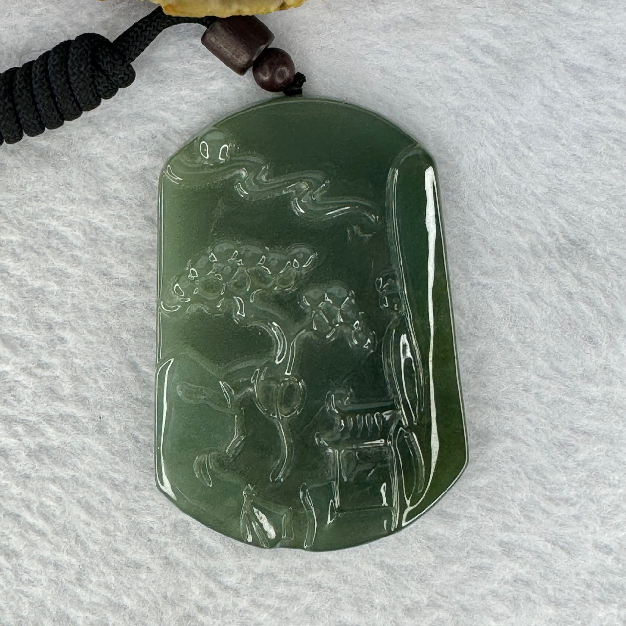 Type A Dark Green with Yellowish Green Jadeite Shan Shui Pendent 56.71g 64.6 by 44.7 by 7.4 mm - Huangs Jadeite and Jewelry Pte Ltd