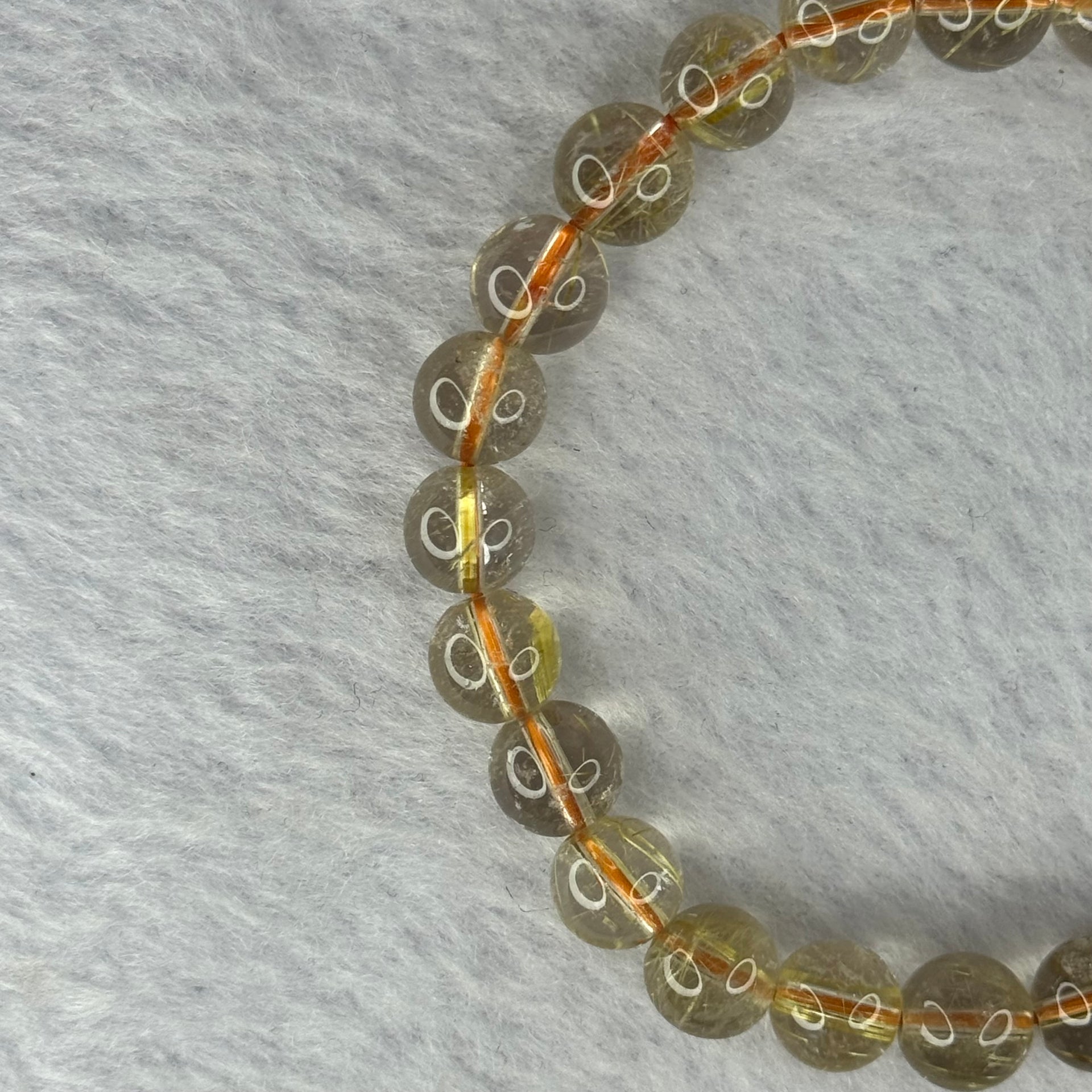 Natural Golden Rutilated Quartz Beads 天然金发水晶手链 15.47g 15.5cm 7.9mm 25 Beads - Huangs Jadeite and Jewelry Pte Ltd