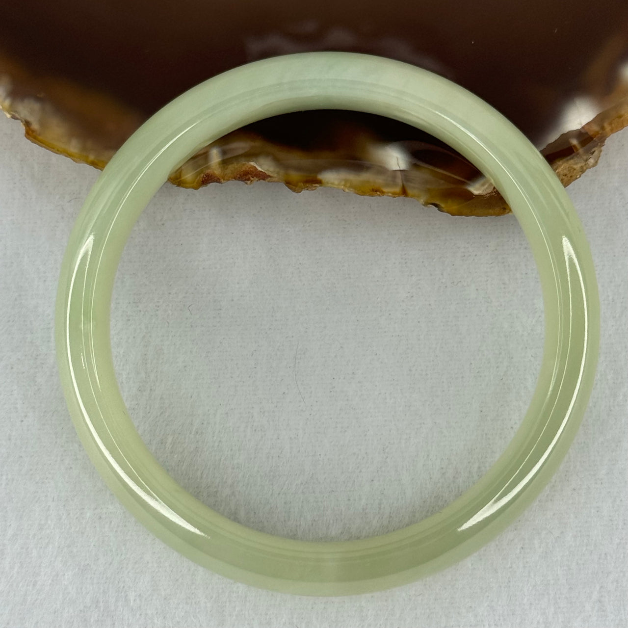 Type A Translucent Semi Icy Jelly Light Green Jadeite Bangle Internal Diameter 56.8mm 45.95g 12.6 by 7.0mm (Very Slight External Rough)