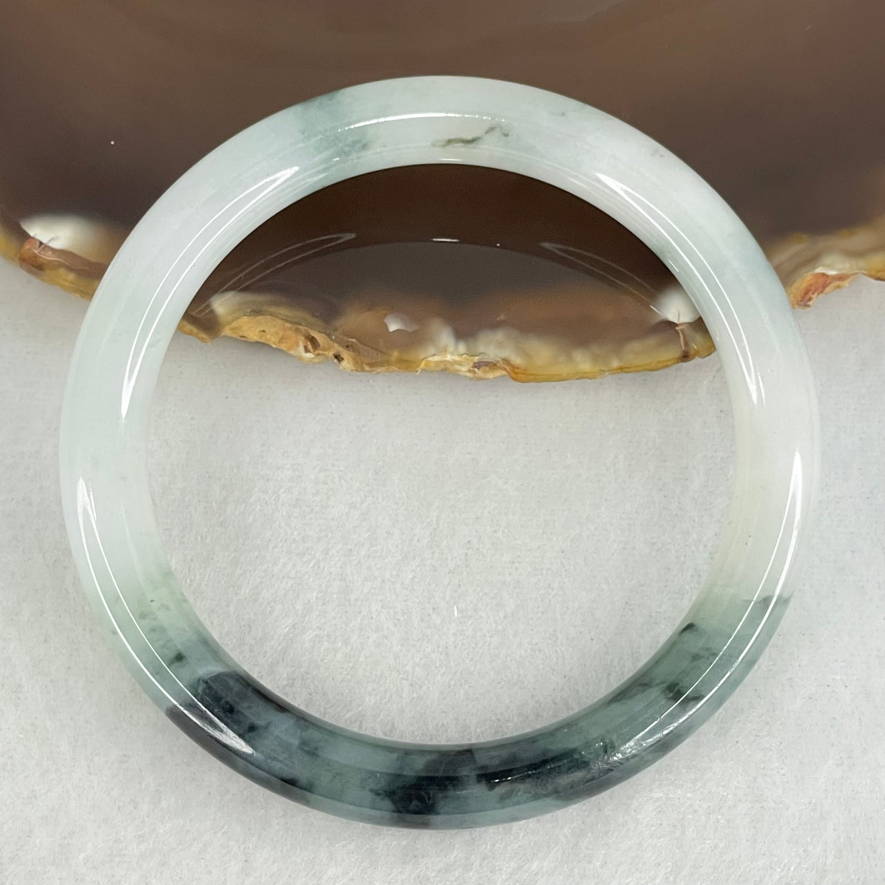 Type A Faint Green with Blueish Green Patches Jadeite Bangle Internal Diameter 53.2mm 31.33g 8.0 by 8.1mm (Internal Lines)