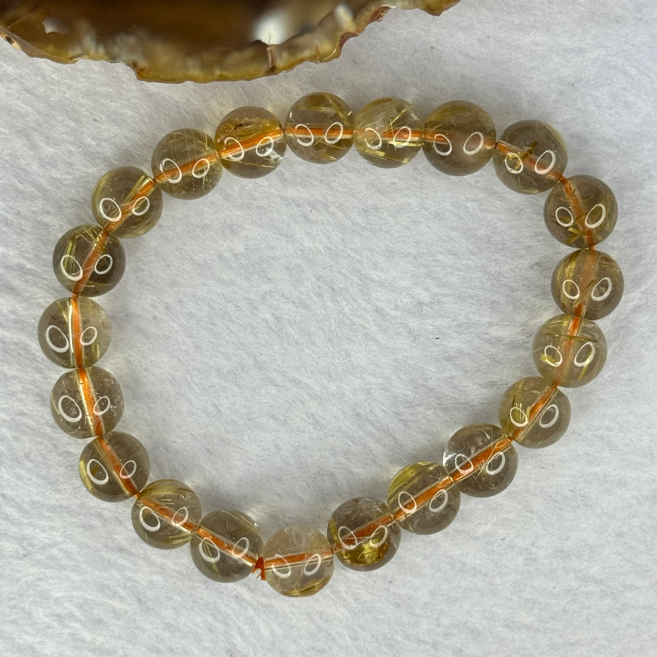 Natural Golden Rutilated Quartz Beads 天然金发水晶手链 22.25g 15.5cm 9.4mm 21 Beads - Huangs Jadeite and Jewelry Pte Ltd