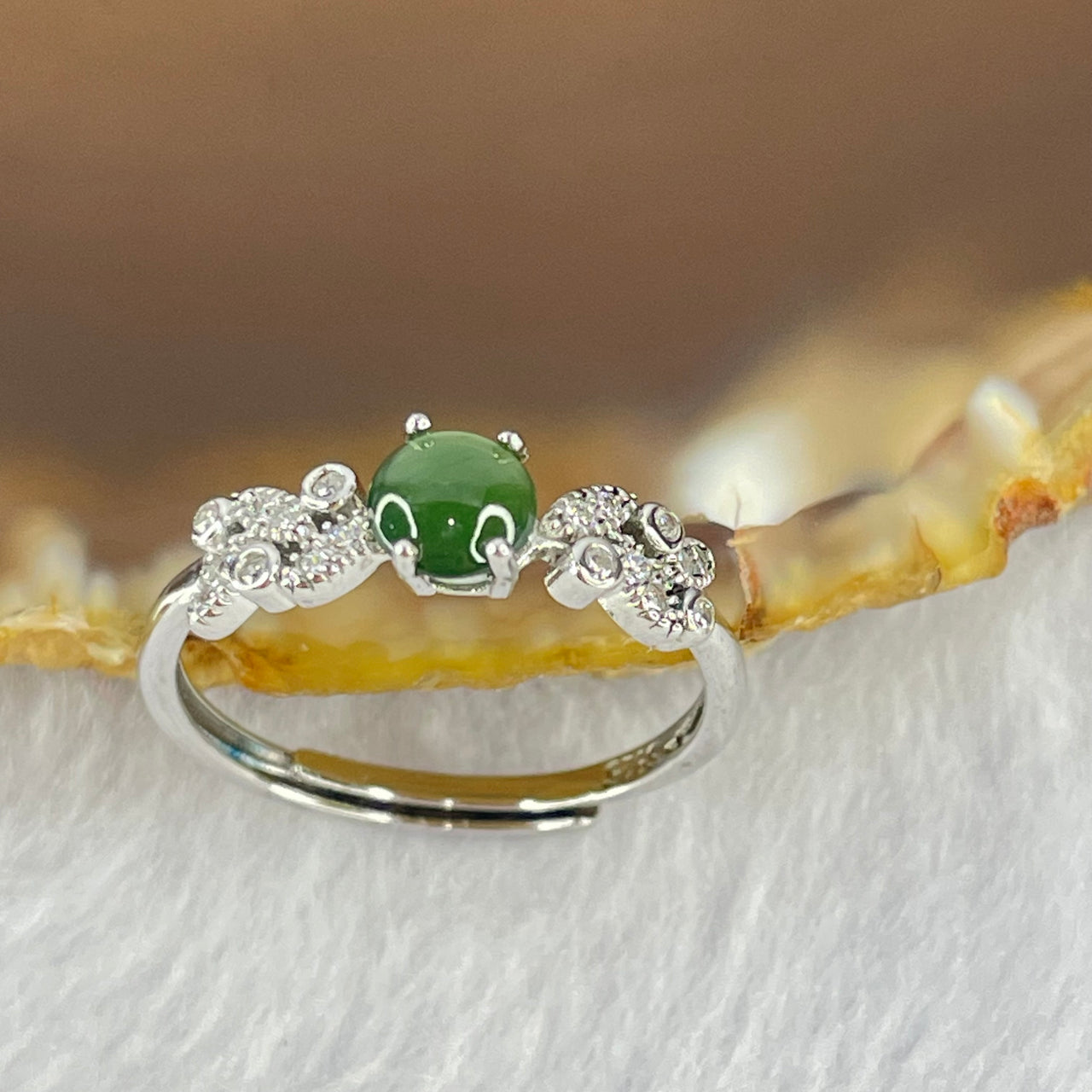 Natural Icy Green Jadeite In S925 Sliver Ring (Adjustable Size) 1.31g 4.5 by 2.5mm