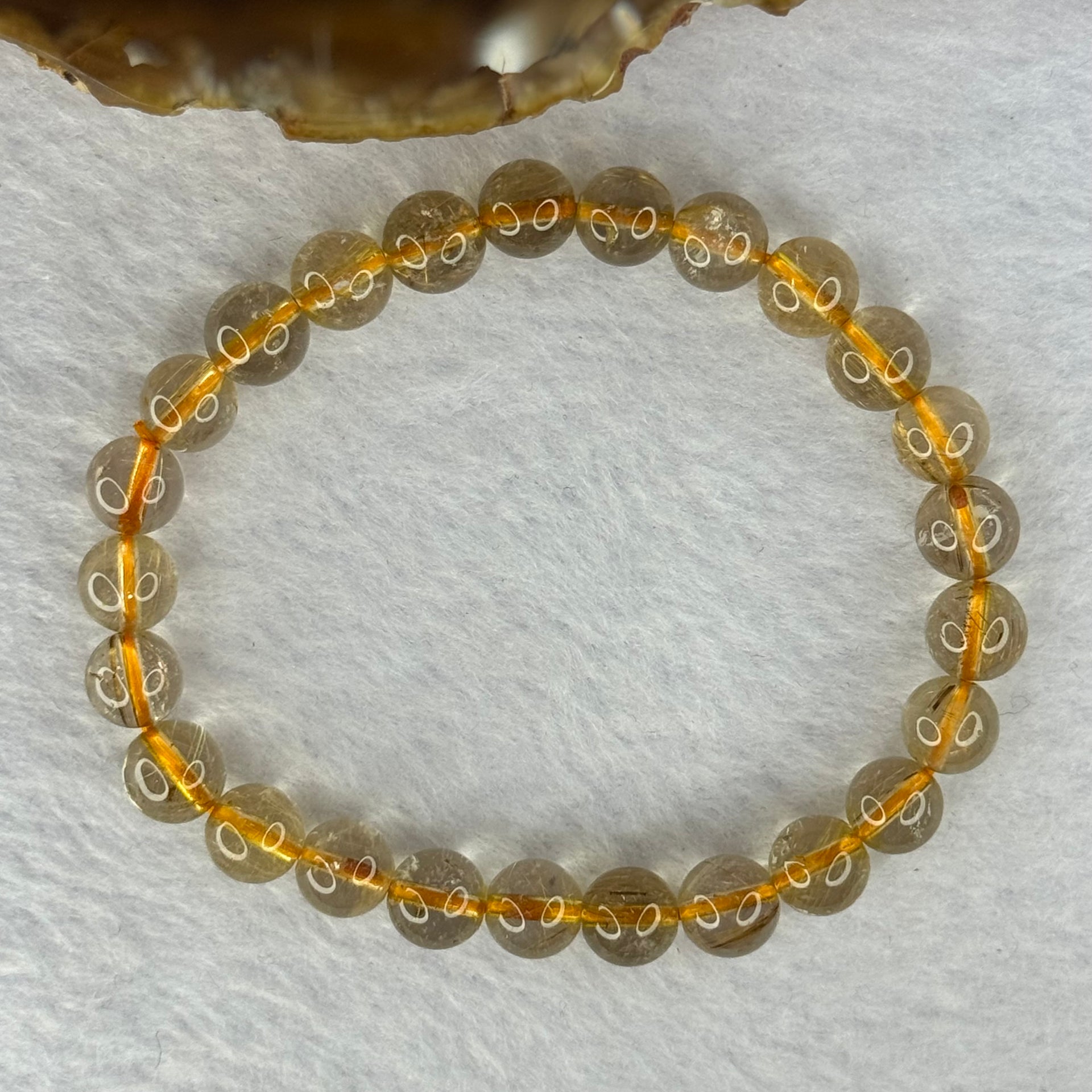 Natural Golden Rutilated Quartz Beads 天然金发水晶手链 15.35g 16cm 7.9mm 25 Beads - Huangs Jadeite and Jewelry Pte Ltd