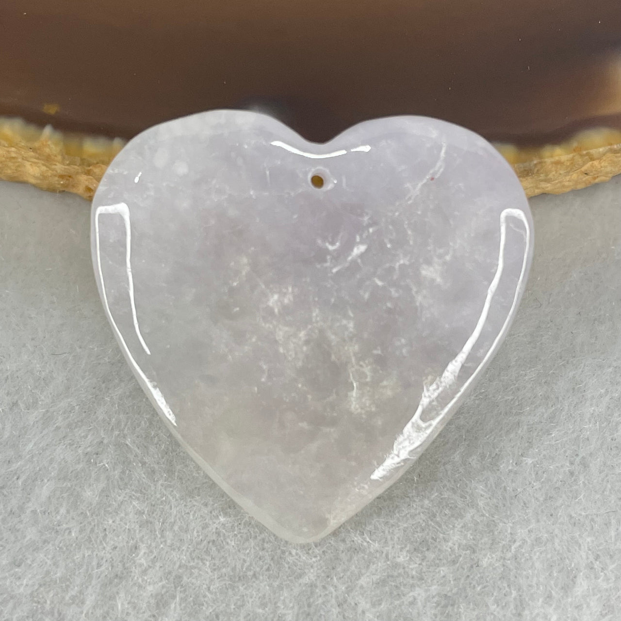 Type A Faint Lavender Jadeite Heart Shape Wu Shi Pai Pendant 6.55g 28.7 by 29.3 by 3.8mm (Slight External Rough on Back)