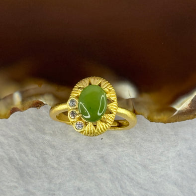 Type A Green Chalcedony in S925 Sliver Ring In Gold Color (Adjustable Size) 2.47g 7.8 by 6.0 by 2.5mm