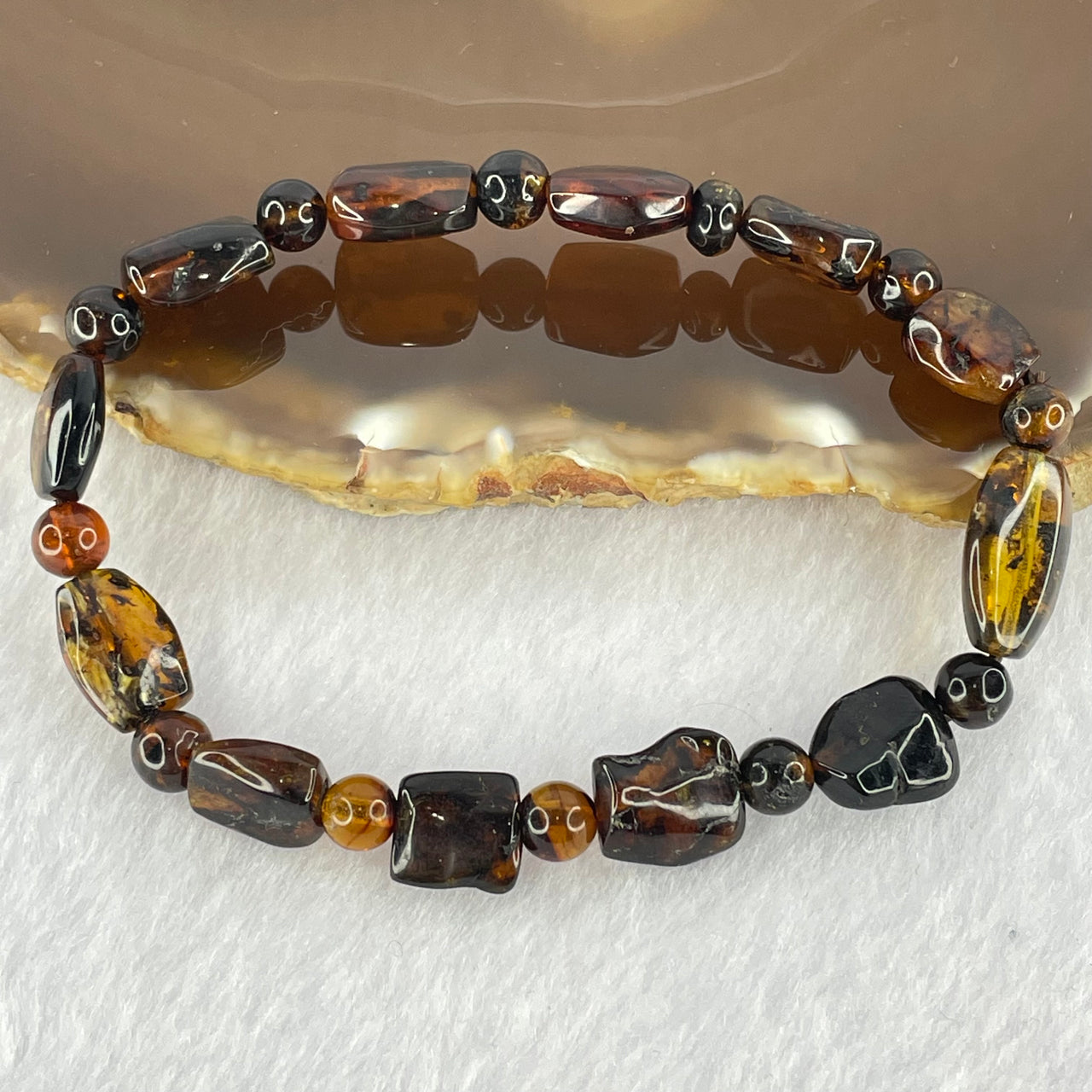 Natural Dark Brown Flower Amber Beads Bracelet 4.72g 16cm 11.7 by 9.3 by 5.3mm 12pcs