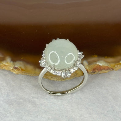 Type A Semi Icy White Jadeite with Crystals in S925 Sliver Ring (Adjustable Size) 4.24g 14.5 by 12.4 by 7.2mm
