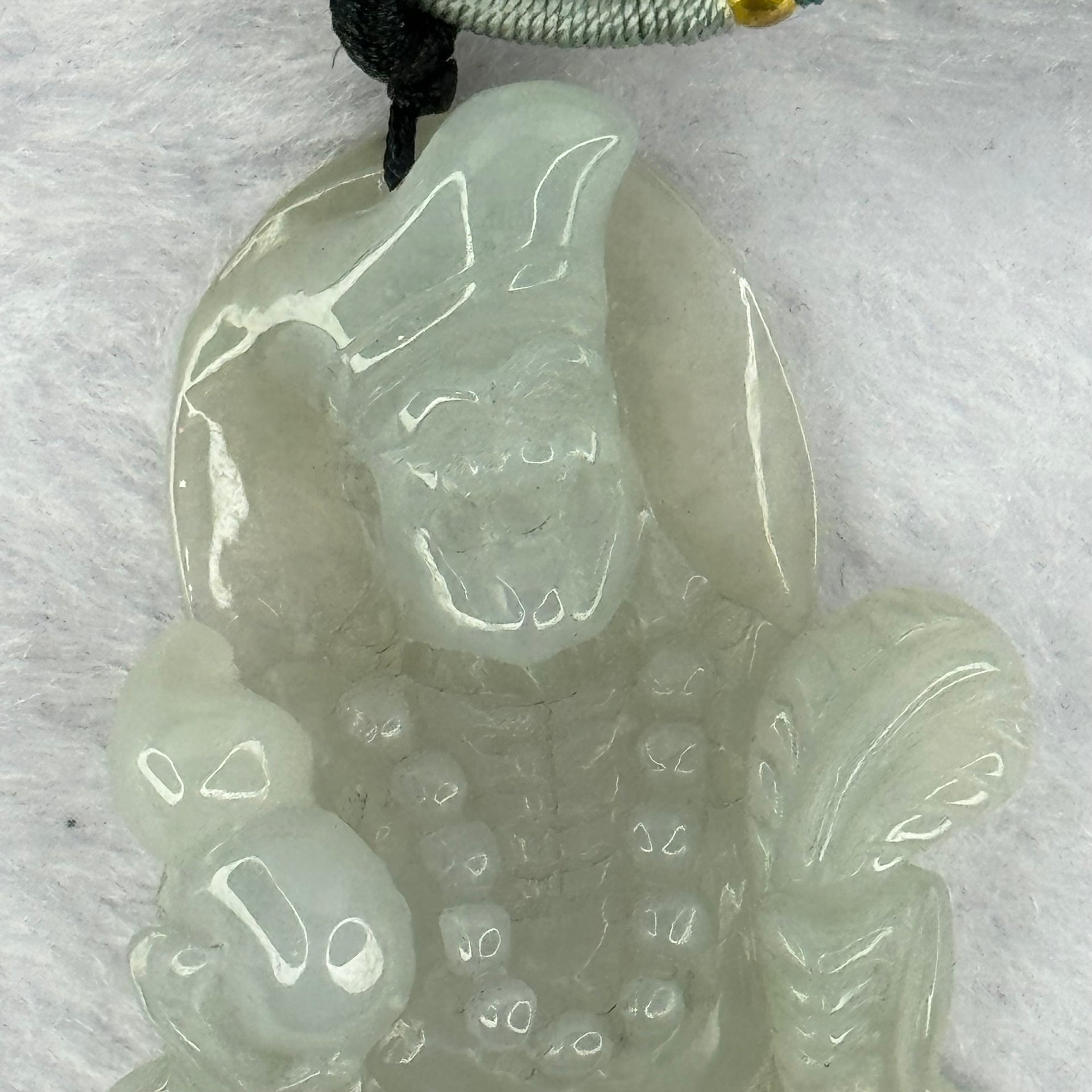 Type A Light Green Lavender Jadeite Ji Gong Pendent/ Mini Display with Wooden Stand 107.83g 83.0 by 75.4 by 46.6mm - Huangs Jadeite and Jewelry Pte Ltd