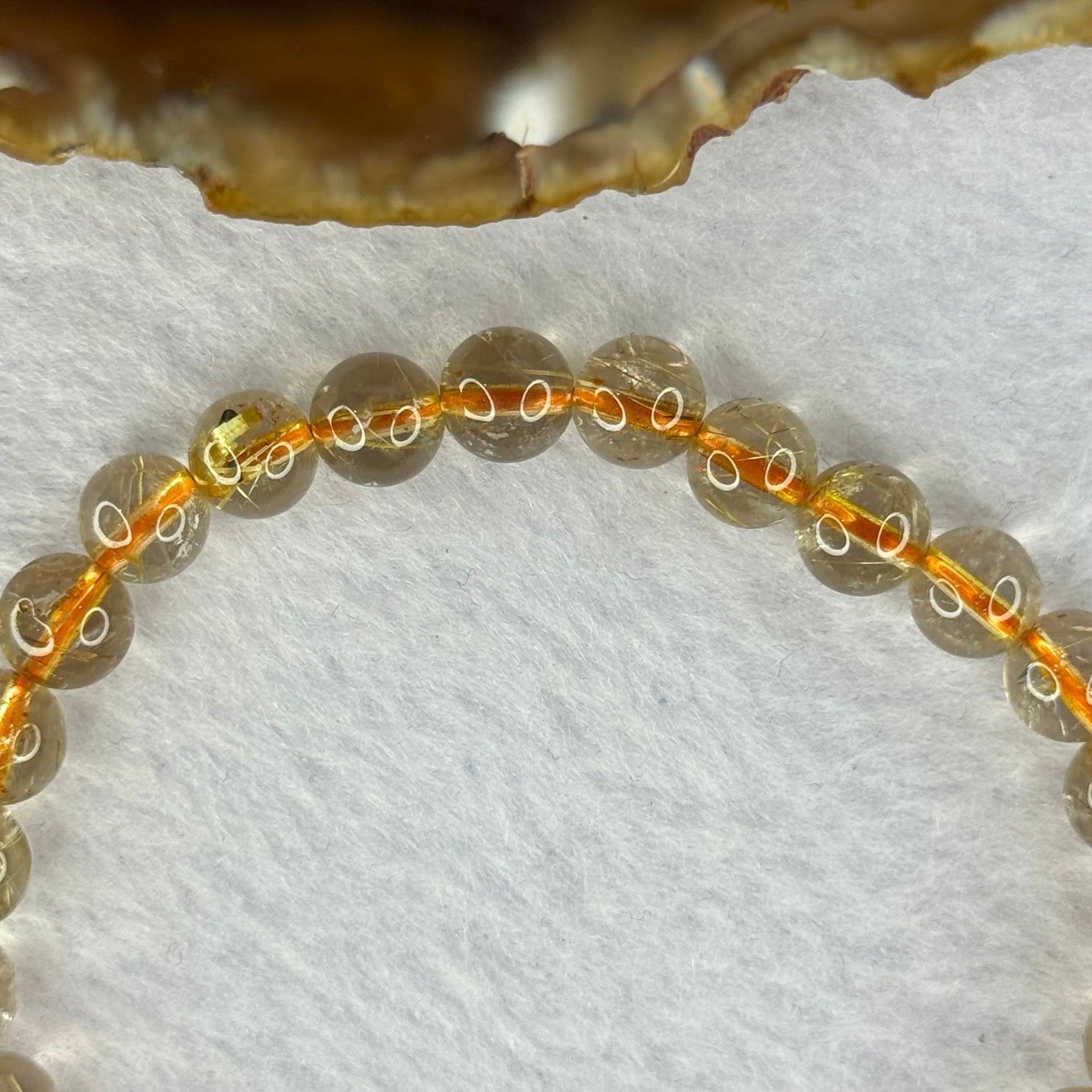 Natural Golden Rutilated Quartz Beads 天然金发水晶手链 13.67g 16cm 7.3mm 27 Beads - Huangs Jadeite and Jewelry Pte Ltd