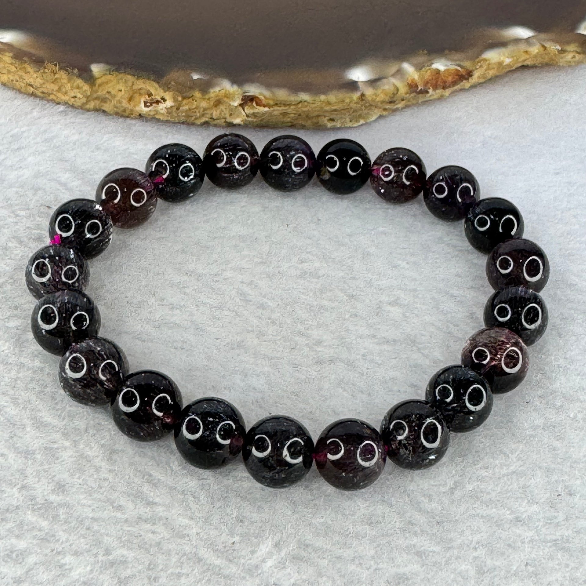 Very Very High End Natural Black Super 7 Crystal Bracelet 21 Beads 9.2mm 21.89g (16cm) - Huangs Jadeite and Jewelry Pte Ltd