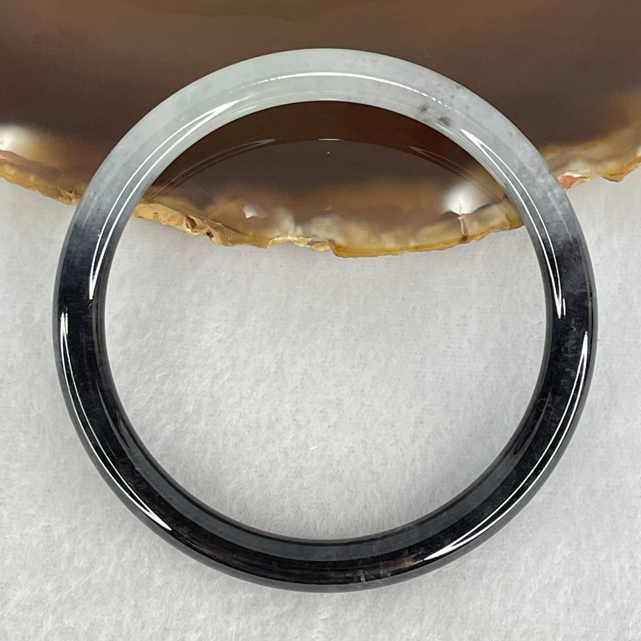 Type A Semi Icy Wuji Black Grey to White Jadeite Bangle Internal Diameter 54.3mm 19.56g 6.1 by 6.6 by (Internal Lines)