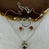 Natural Cognac Amber With Crystals in S925 Sliver Set of Earrings 6.7mm, Ring 8.5mm and Necklace 9.6mm Total 8.56g