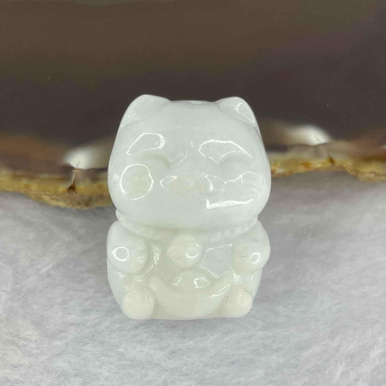 Type A Faint Green Jadeite Fortune Cat 招财猫 17.78g 28.7 by 21.5 by 13.9mm - Huangs Jadeite and Jewelry Pte Ltd