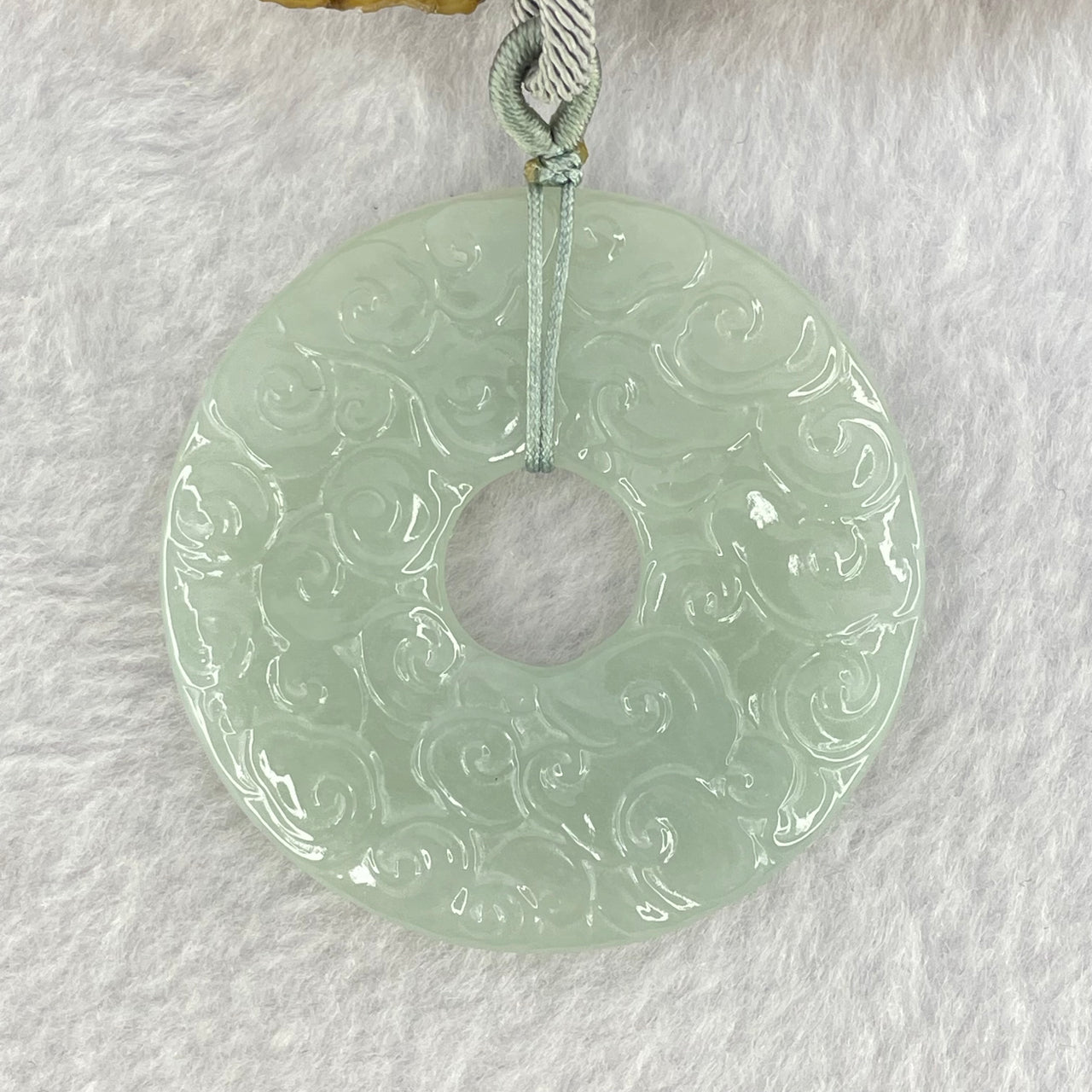 Type A Jadeite Ping An Kou Donut Carved with Ruyi Pendent/Necklace 25.86g 49.6 by 6.8mm