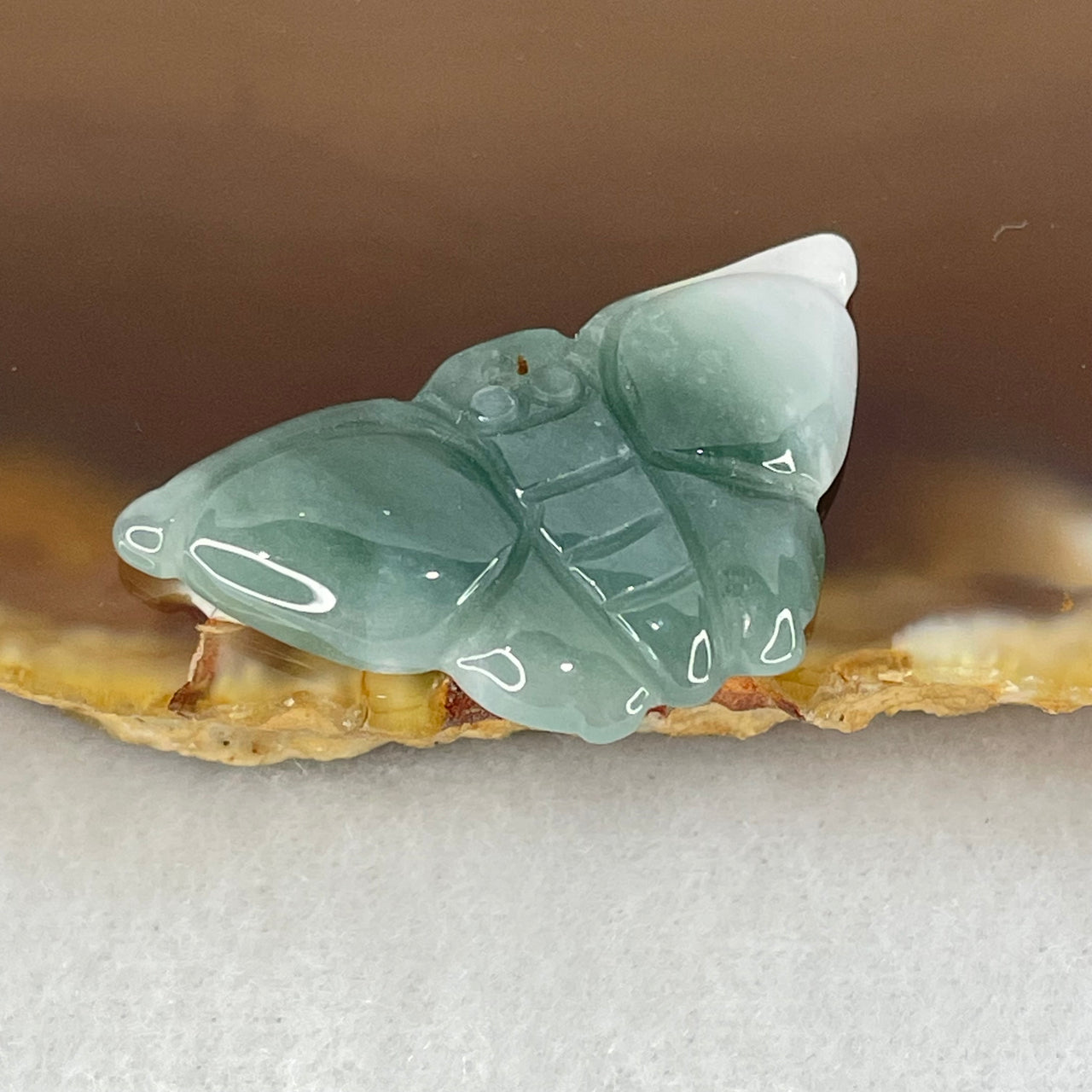 Type A Icy Blueish Green to White Jadeite Butterfly Pendant 3.27g 29.5 by 16.3 by 4.2mm