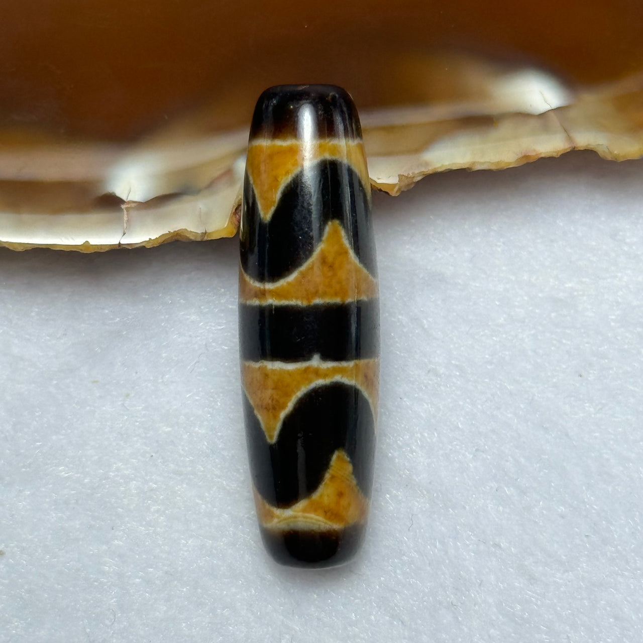 Natural Powerful Tibetan Old Oily Agate Double Tiger Tooth Daluo Dzi Bead Heavenly Master (Tian Zhu) 虎呀天诛 6.99g 37.2 by 11.1mm - Huangs Jadeite and Jewelry Pte Ltd