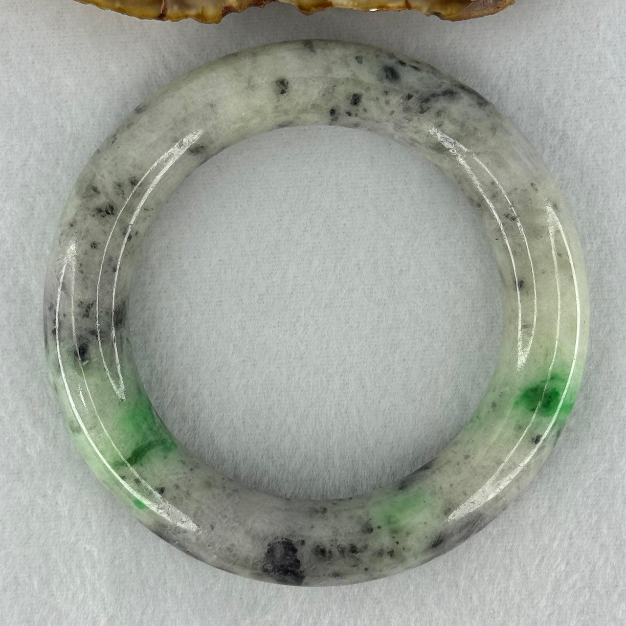 Type A Light Green with Emerald Green and Grey Patches Jadeite Bangle Internal Diameter 55.8mm 93.21g 13.4 by 13.1mm (Very Slight External Rough with Slight Internal Lines)