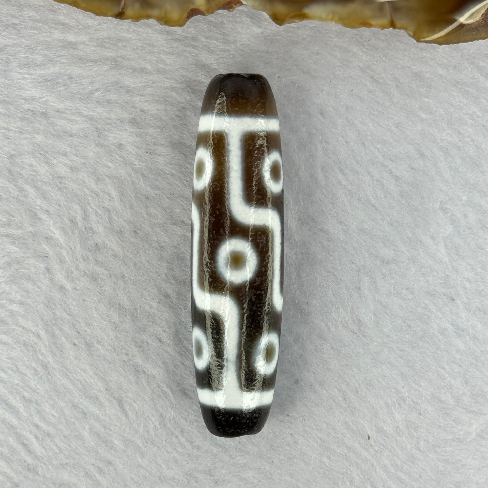 Natural Powerful Tibetan Old Oily Agate 9 Eyes Dzi Bead Heavenly Master (Tian Zhu) 九眼天诛 12.78g 49.5 by 12.8mm - Huangs Jadeite and Jewelry Pte Ltd