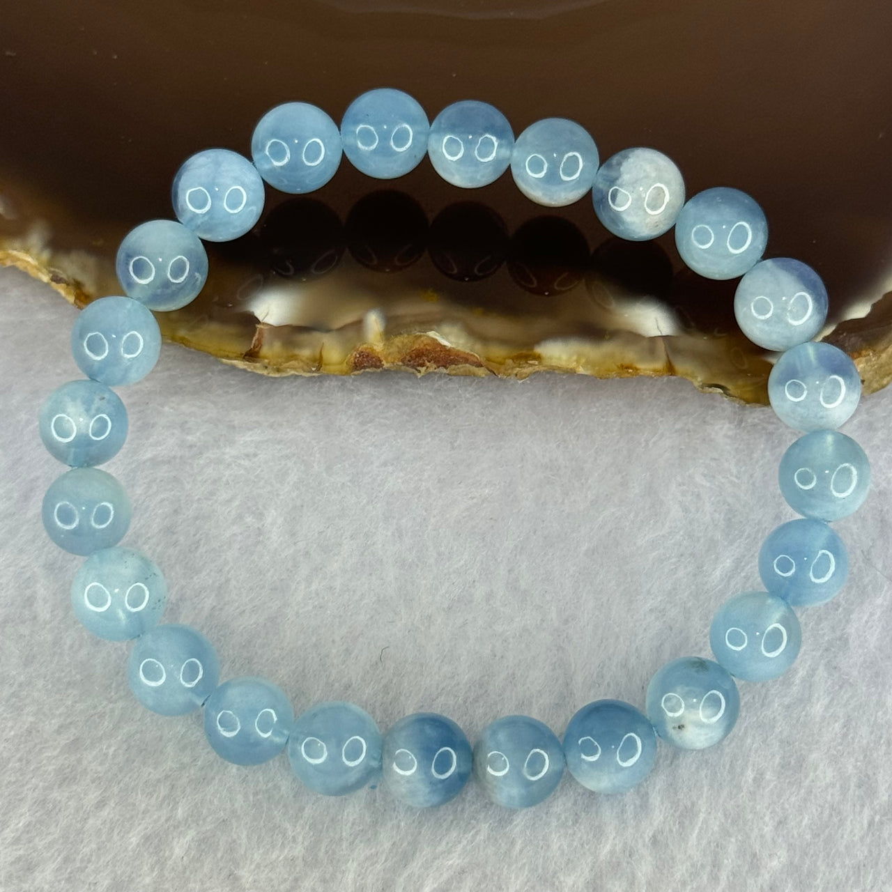 Natural Aquamarine Beads Bracelet 15.09g 15cm 7.8mm 24 Beads