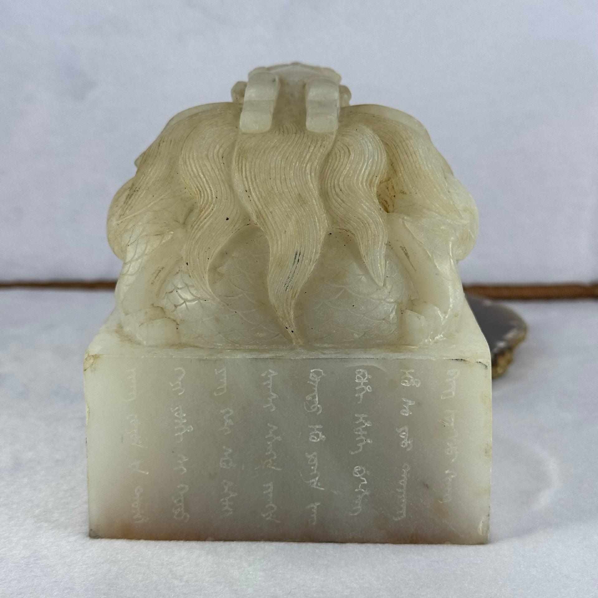 Antique Highly Translucent Near White with Slight Yellow and Grey Nephrite Dragon Seal 2,439.8g 103.5 by 103.7 by 118.2g with Old Zitan Box Total 3,202.8g 136.8 by 137.2 by 168.0mm - Huangs Jadeite and Jewelry Pte Ltd