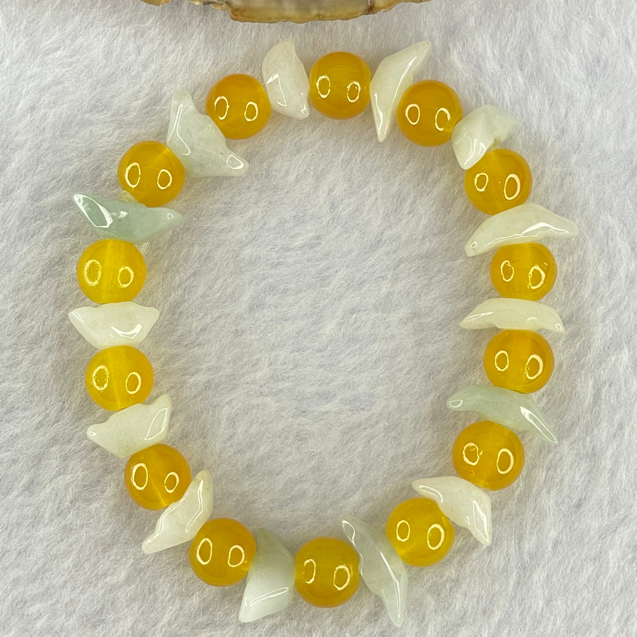 Type A Green Jadeite Gold Ingot with Yellow Crystal Bracelet 17.69g 13.1 by 5.1 by 5.7mm 14pcs 14pcs