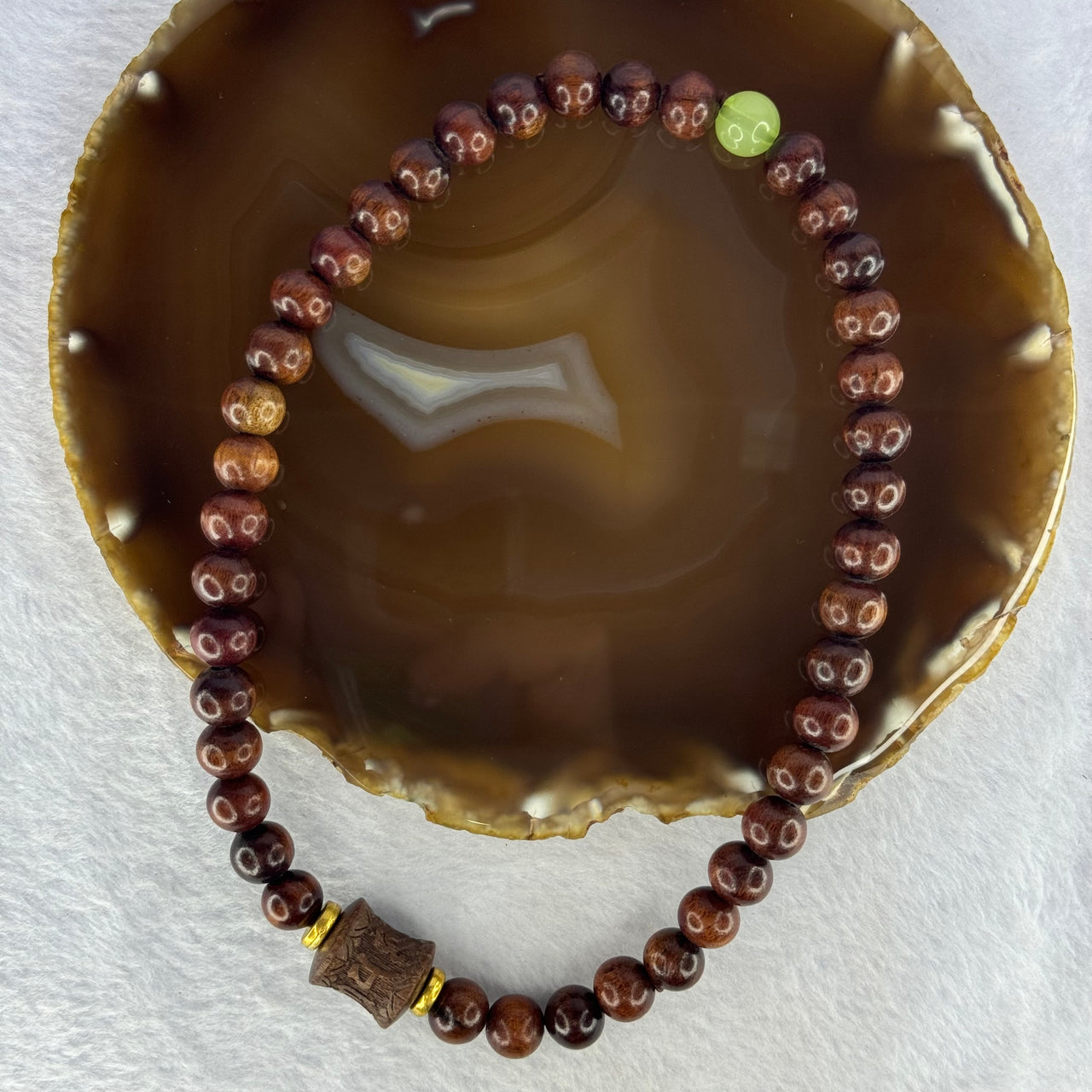 Natural Hainan Dalbergia Rosewood Beads Necklace 天然海南黄花梨手链 26.03g 10.1mm 40 Beads 17.2 by 15.1 mm 1 Om Mani Padme Hum Lulutong