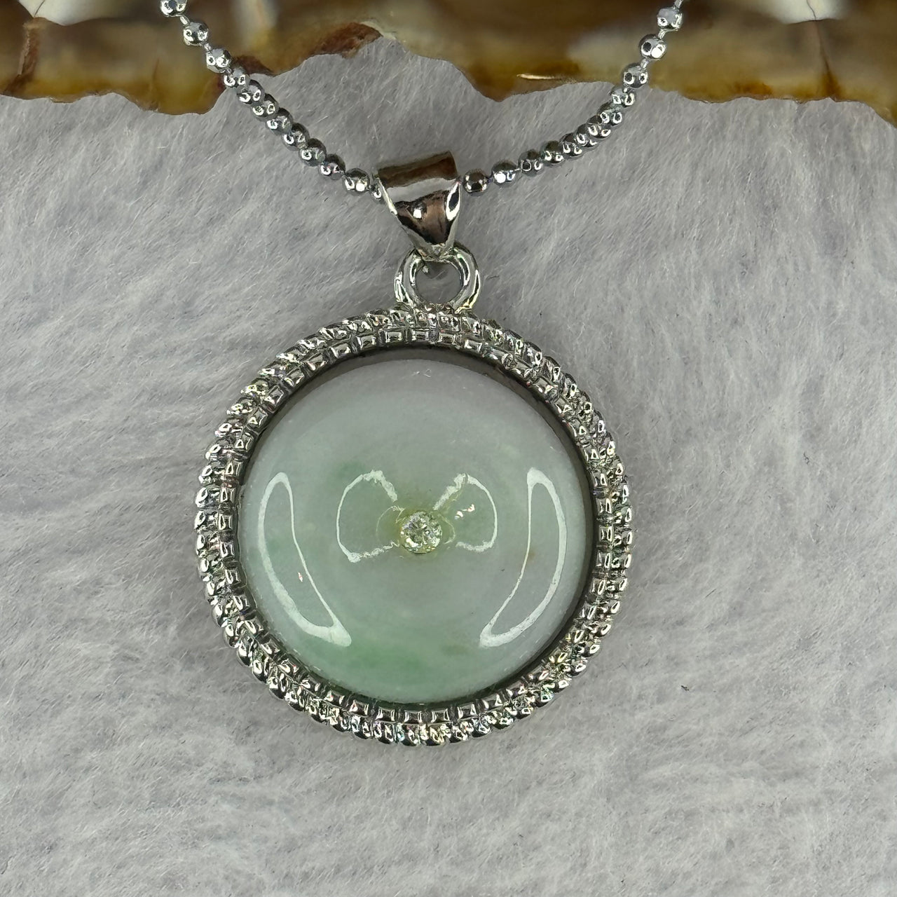 Type A Light Green Jadeite Ping An Kou Donut 15.6 by 6.0mm Pendent with S925 Sliver Necklace 7.12g