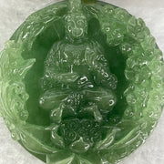 Golden Award Grand Master Type A Semi Icy Intense Green Jadeite Guan Yin on Lotus with Flowers 花开富贵观音 Pendant 62.02g 53.0 by 11.2mm - Huangs Jadeite and Jewelry Pte Ltd