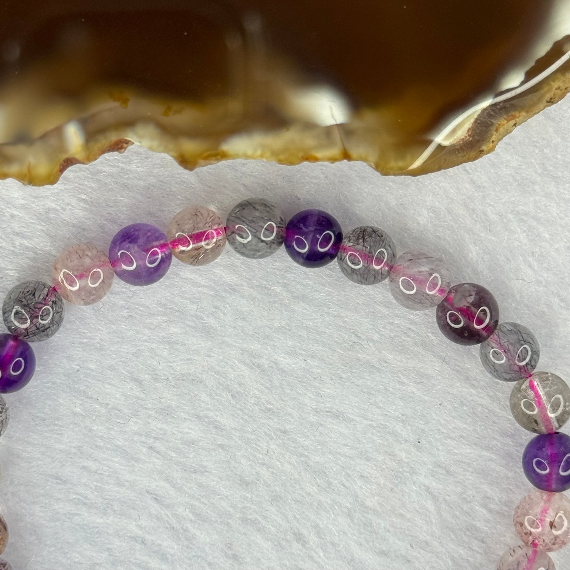 Above Average Grade Natural Super 7 Crystal Beads Bracelet 天然超级七水晶珠手链 9.57g 15.5cm 6.3mm 30 Beads - Huangs Jadeite and Jewelry Pte Ltd