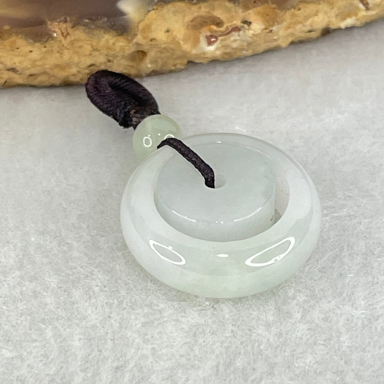 Type A Faint Lavender Jadeite Double Ping An Kou Donut Charm Pendant 4.40g 18.3 by 7.0mm