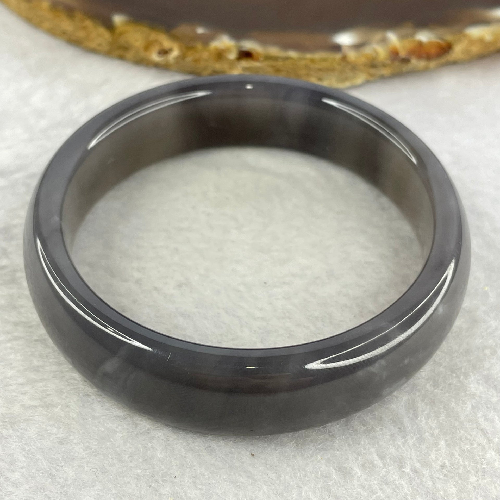 Natural Dark Grey Agate Bangle 48.57g Inner Diameter 53.9mm 14.6 by 7.6mm - Huangs Jadeite and Jewelry Pte Ltd