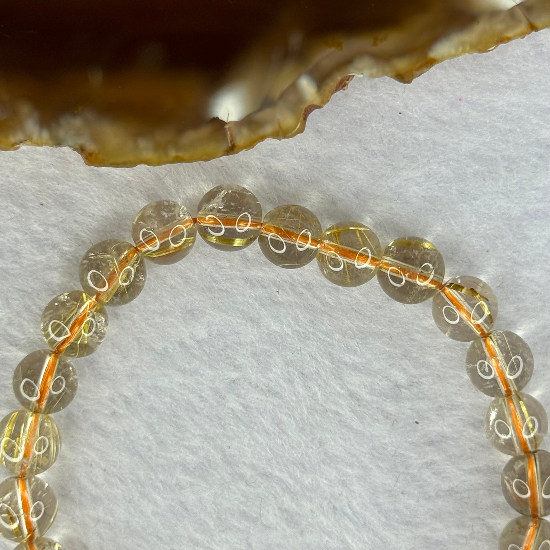 Natural Golden Rutilated Quartz Beads 天然金发水晶手链 15.58g 15.5cm 7.9mm 25 Beads - Huangs Jadeite and Jewelry Pte Ltd