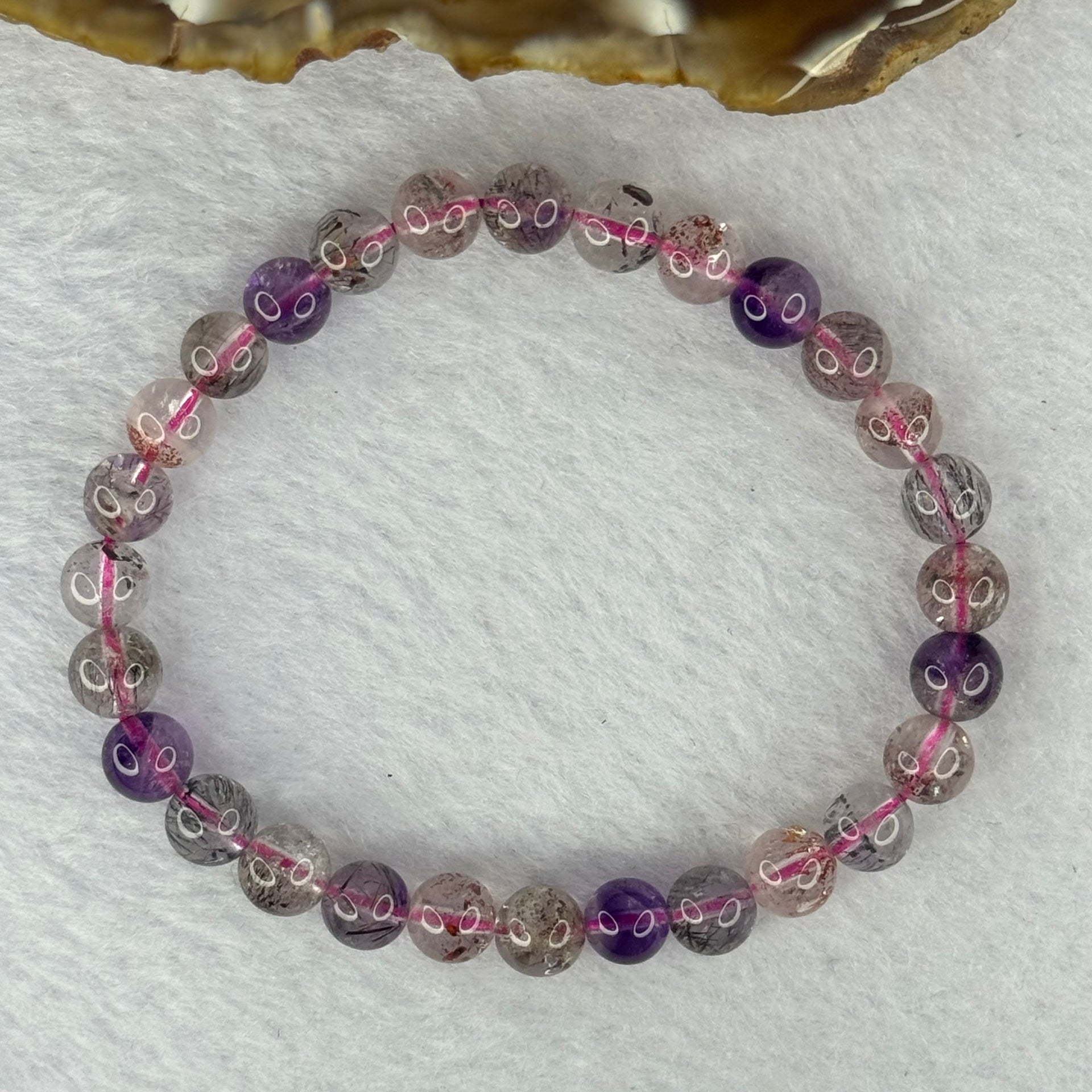 Above Average Grade Natural Super 7 Crystal Beads Bracelet 天然超级七水晶珠手链 11.60g 15.5cm 6.9mm 28 Beads - Huangs Jadeite and Jewelry Pte Ltd