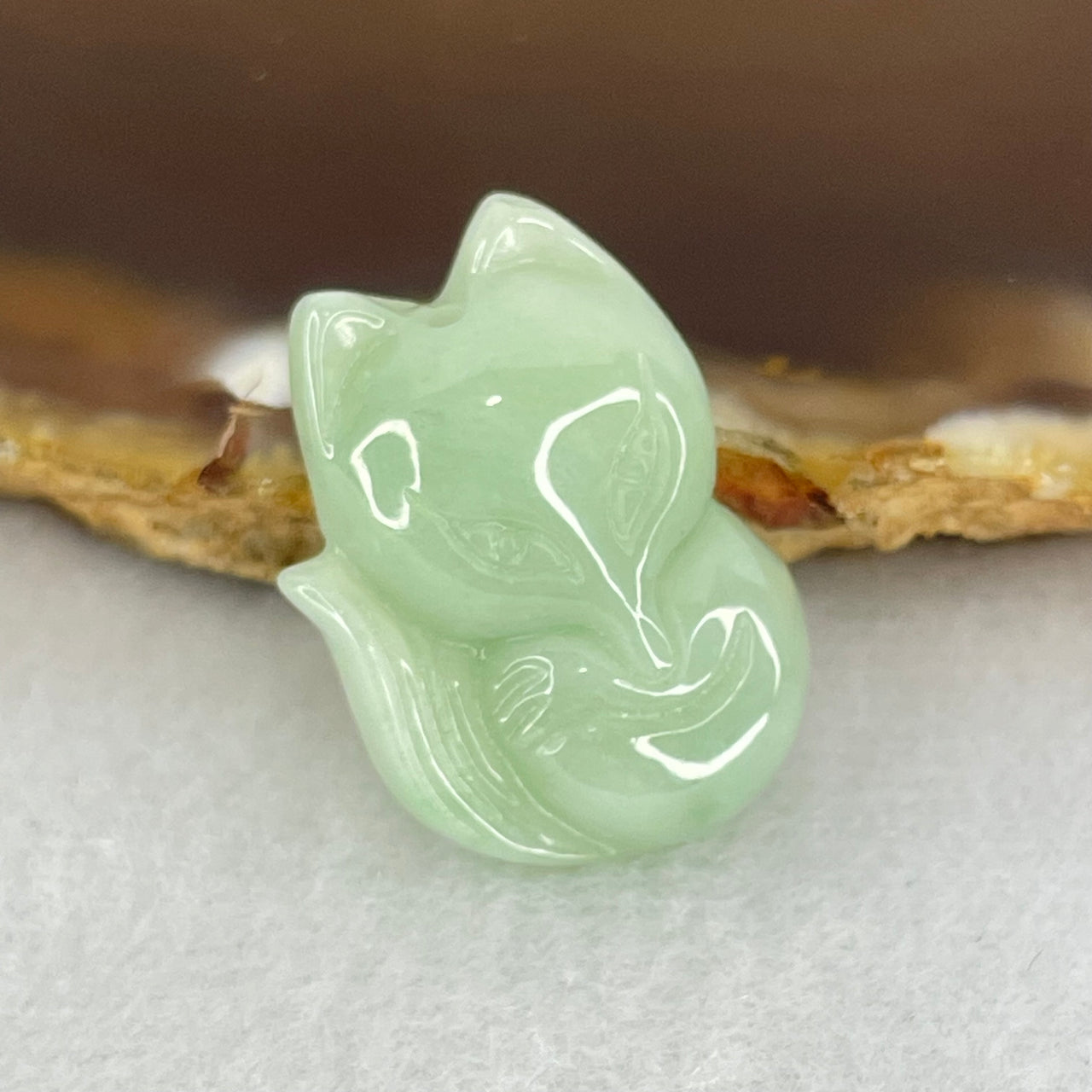 Type A Faint Green Jadeite Fox Pendant 4.88g 22.6 by 16.0 by 7.0mm