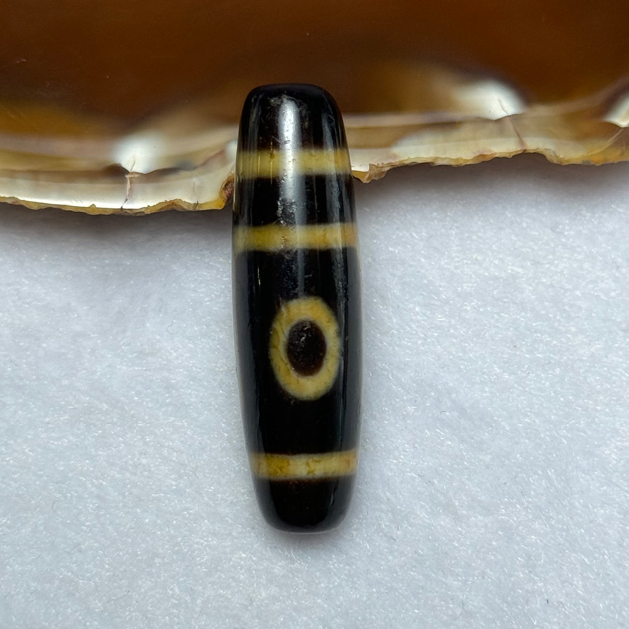 Natural Powerful Tibetan Old Oily Agate 2 Eyes Dzi Bead Heavenly Master (Tian Zhu) 二眼天诛 8.12g 39.3 by 11.6mm - Huangs Jadeite and Jewelry Pte Ltd